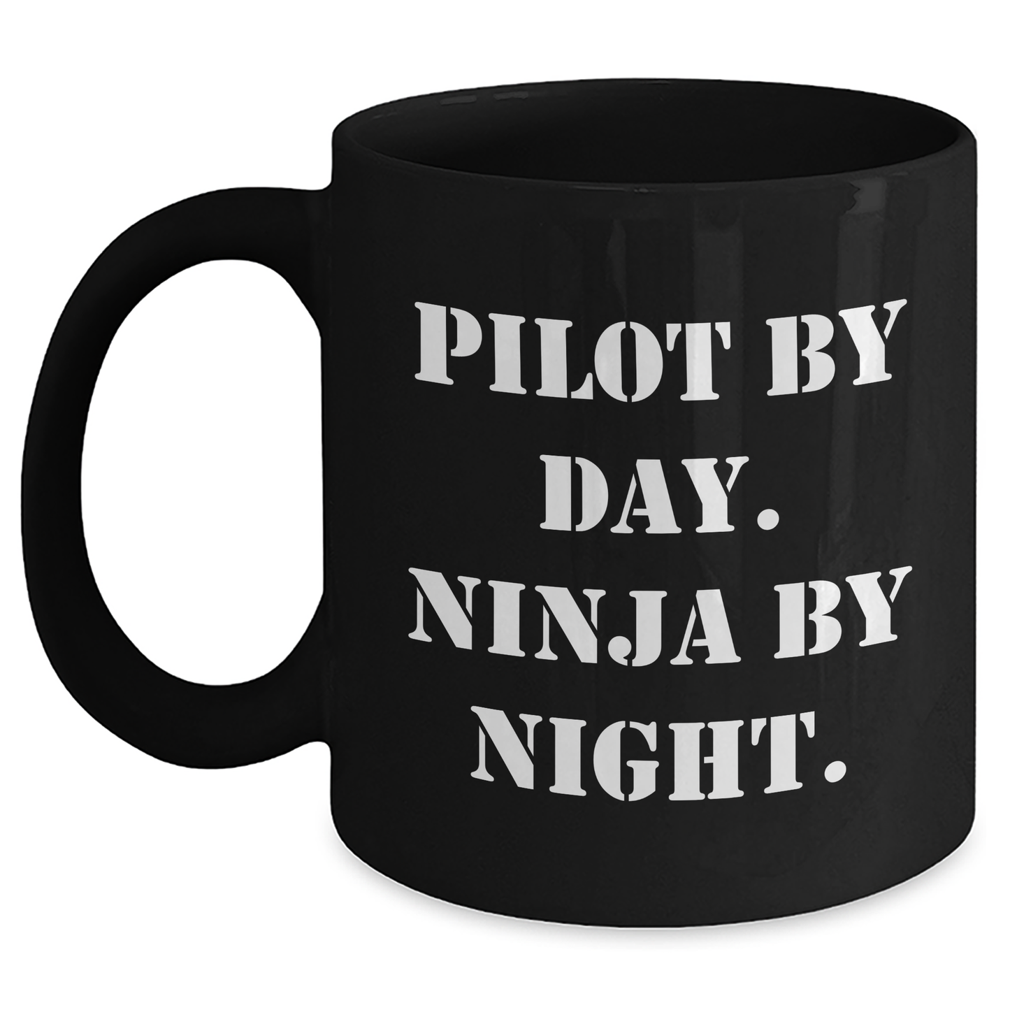 Pilot Gifts By Day, Ninja By Night Funny Black Coffee Mug, Father's Day Unique Gifts from Men to Pilot Friends and Family - Main