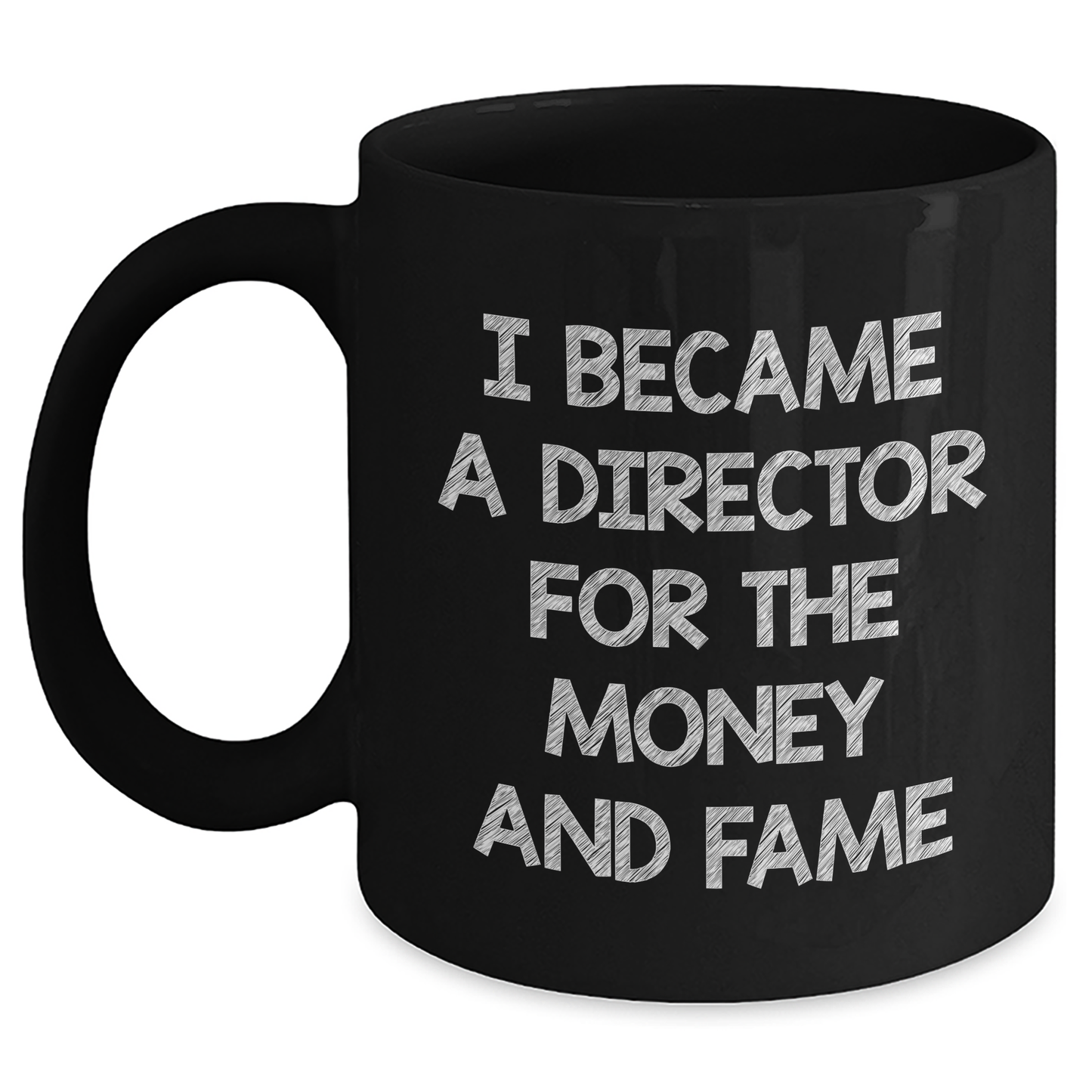 Funny Director Gifts from Friends for Him - Black Coffee Mug, 'I Became A Director For The Money And Fame' Humorous Quote, 11oz or 15oz, Microwave and Dishwasher Safe - Main