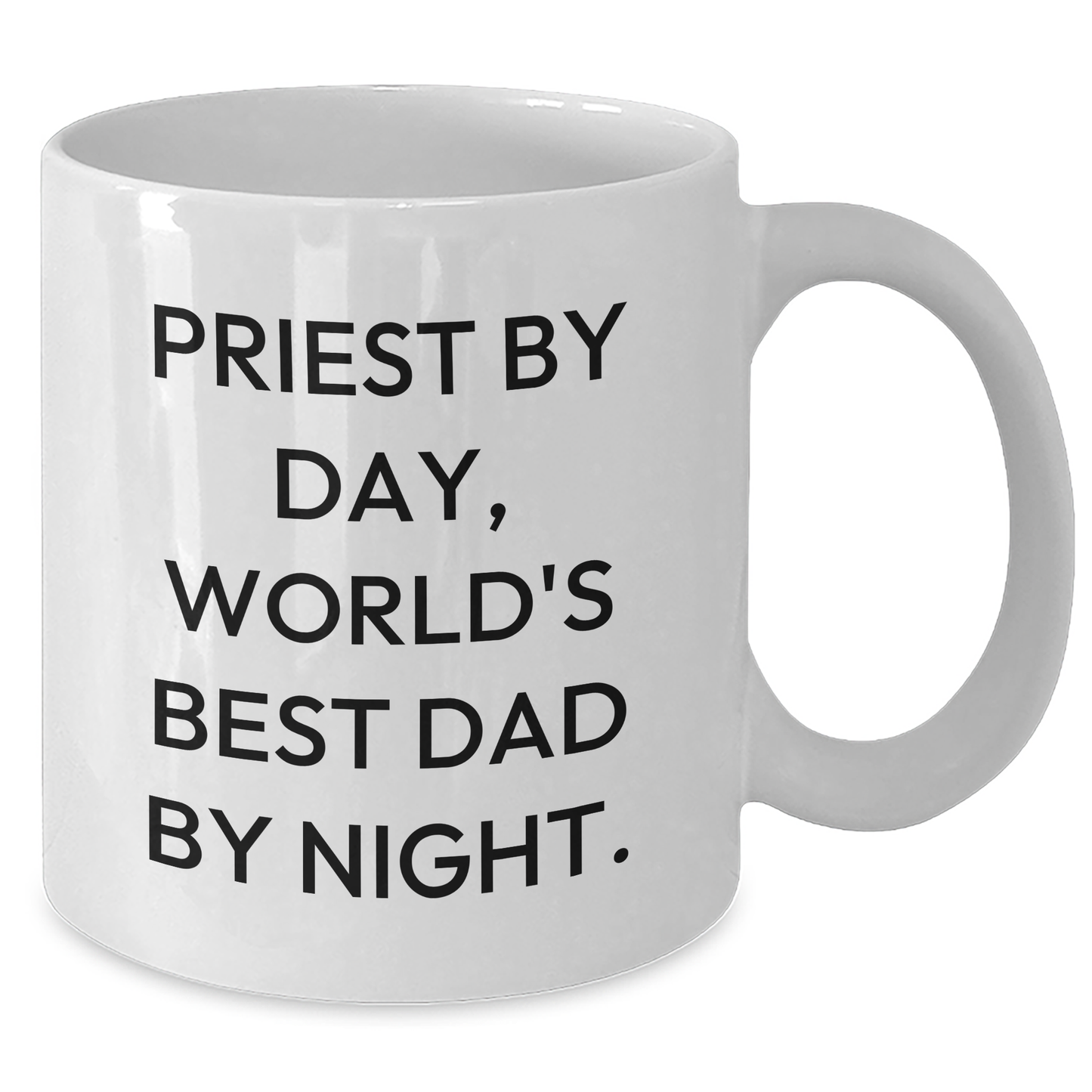 Funny Priest Gifts, 'Priest By Day, World's Best Dad By Night.' White Coffee Mugs for Father's Day, Gifts from Men, Women, or Friends - Additional