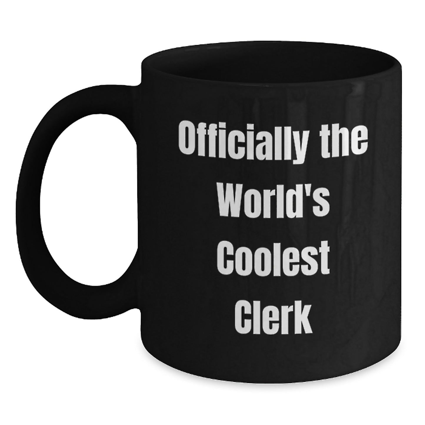 Funny Clerk Gifts, Officially The World's Coolest Clerk, Black Coffee Mug, Graduation Unique Gifts from Friends to Clerk - Main