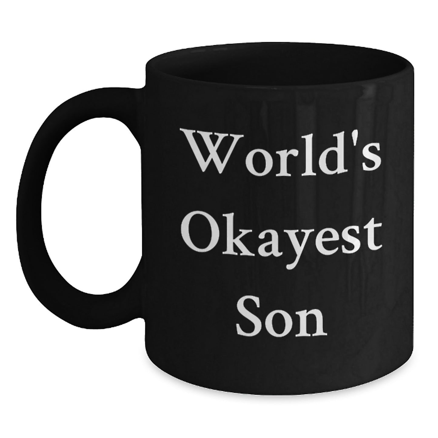 Funny Son Birthday Unique Gifts from Mom, World's Okayest Son Black Coffee Mug, Unique Present for Him - Main