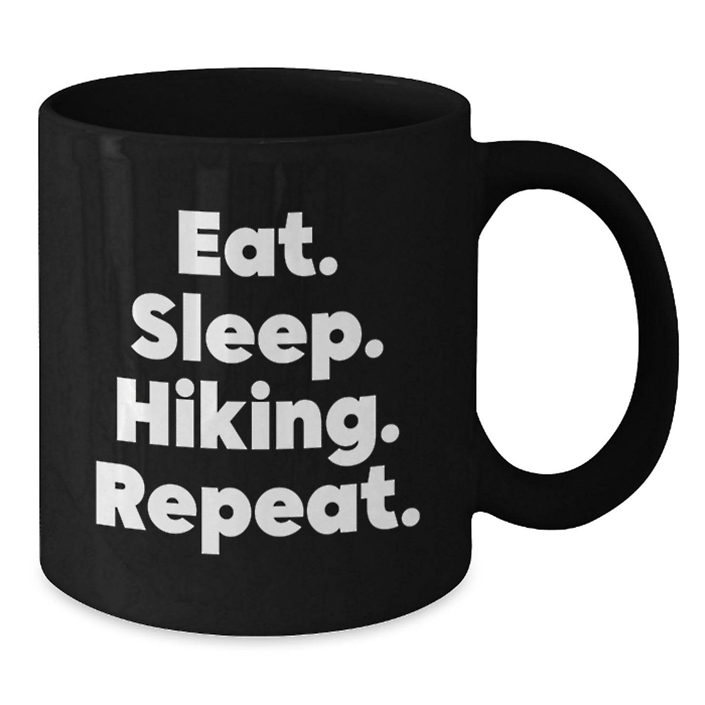 Funny Hiking Gifts for Men, Women, or Friends - Eat. Sleep. Hiking. Repeat. Black Coffee Mug for Graduation, Unique Gifts from Family, Coworkers, or Friends - Additional