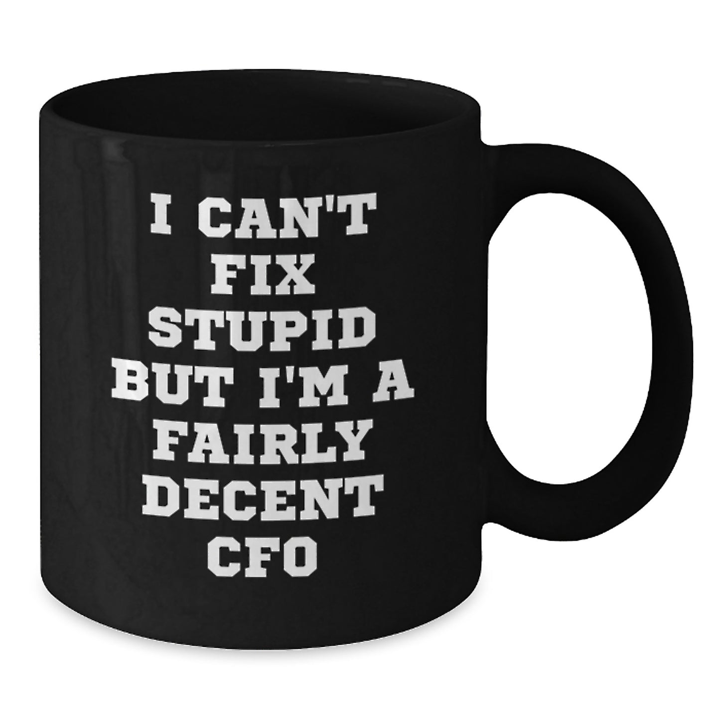 CFO Humor Gifts from Friends to Men, Funny Graduation Unique Gifts for CFO, Black Coffee Mug I Can't Fix Stupid But I'm A Fairly Decent CFO - Additional