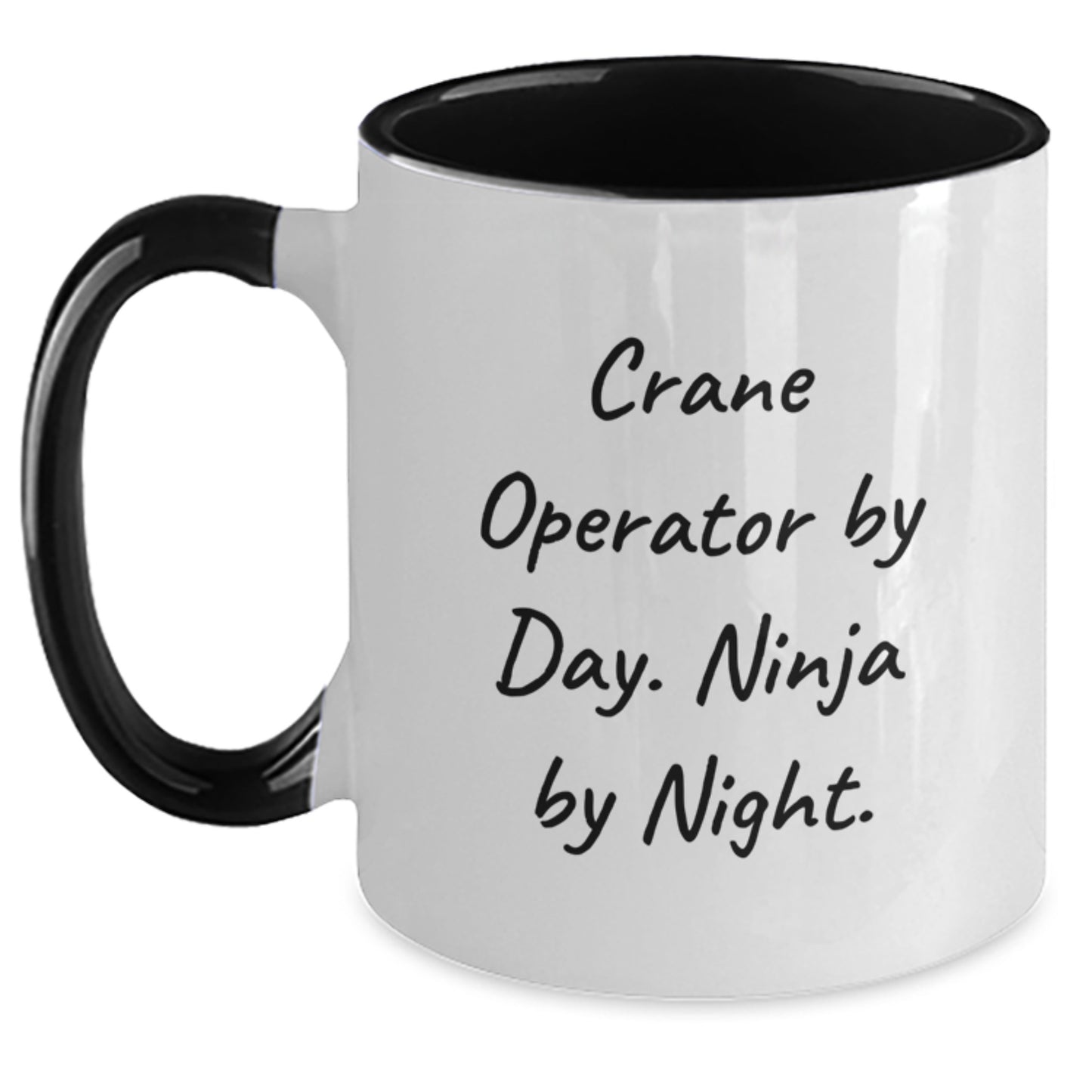 Crane Operator Gifts - Funny Two Tone Coffee Mug for Graduation - 'Crane Operator by Day, Ninja by Night' - Gifts from Men to Crane Operator - Main