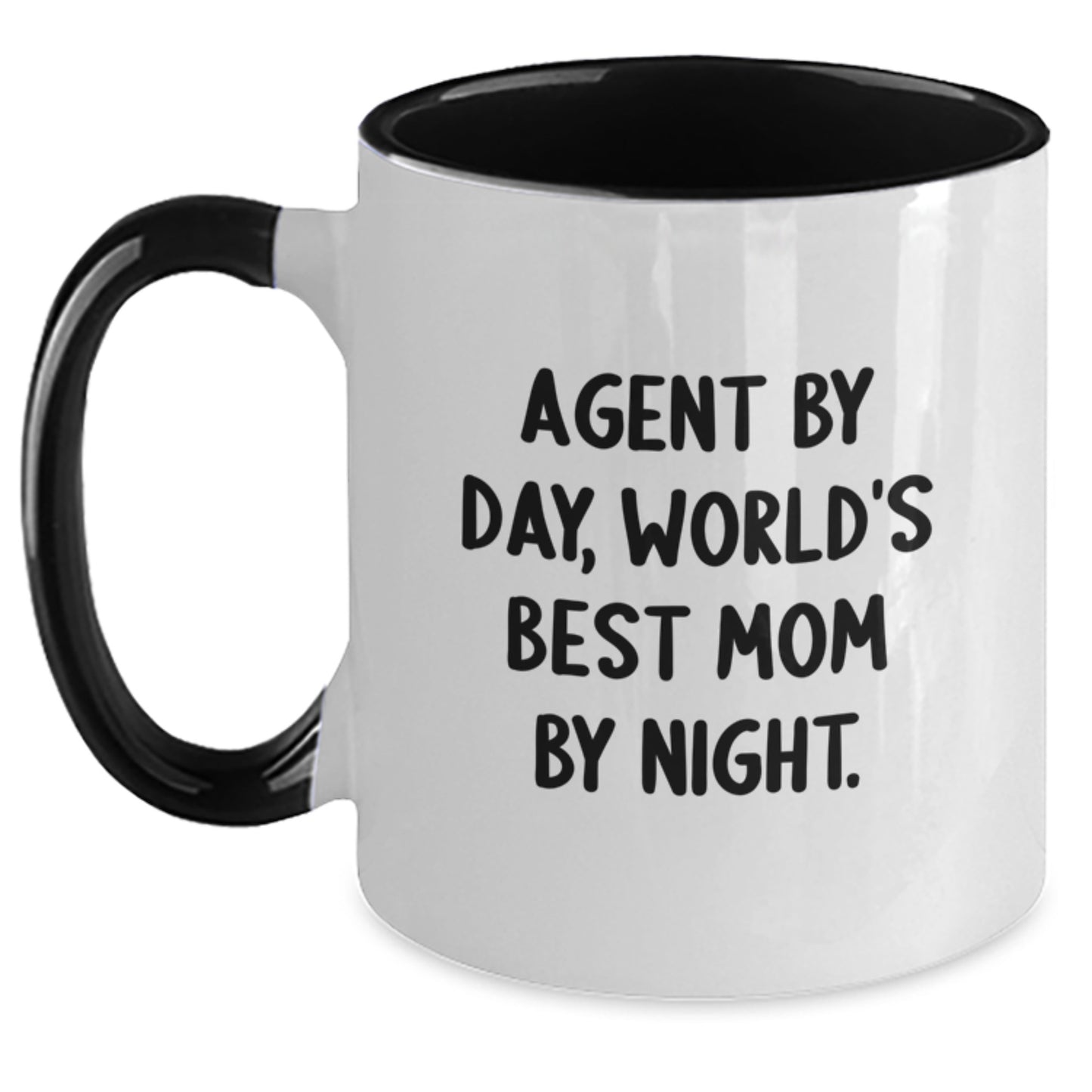 Agent By Day, Funny Two Tone Coffee Mug - Birthday Unique Gifts from Mom to Agent, 'World's Best Mom By Night' Quote - Main