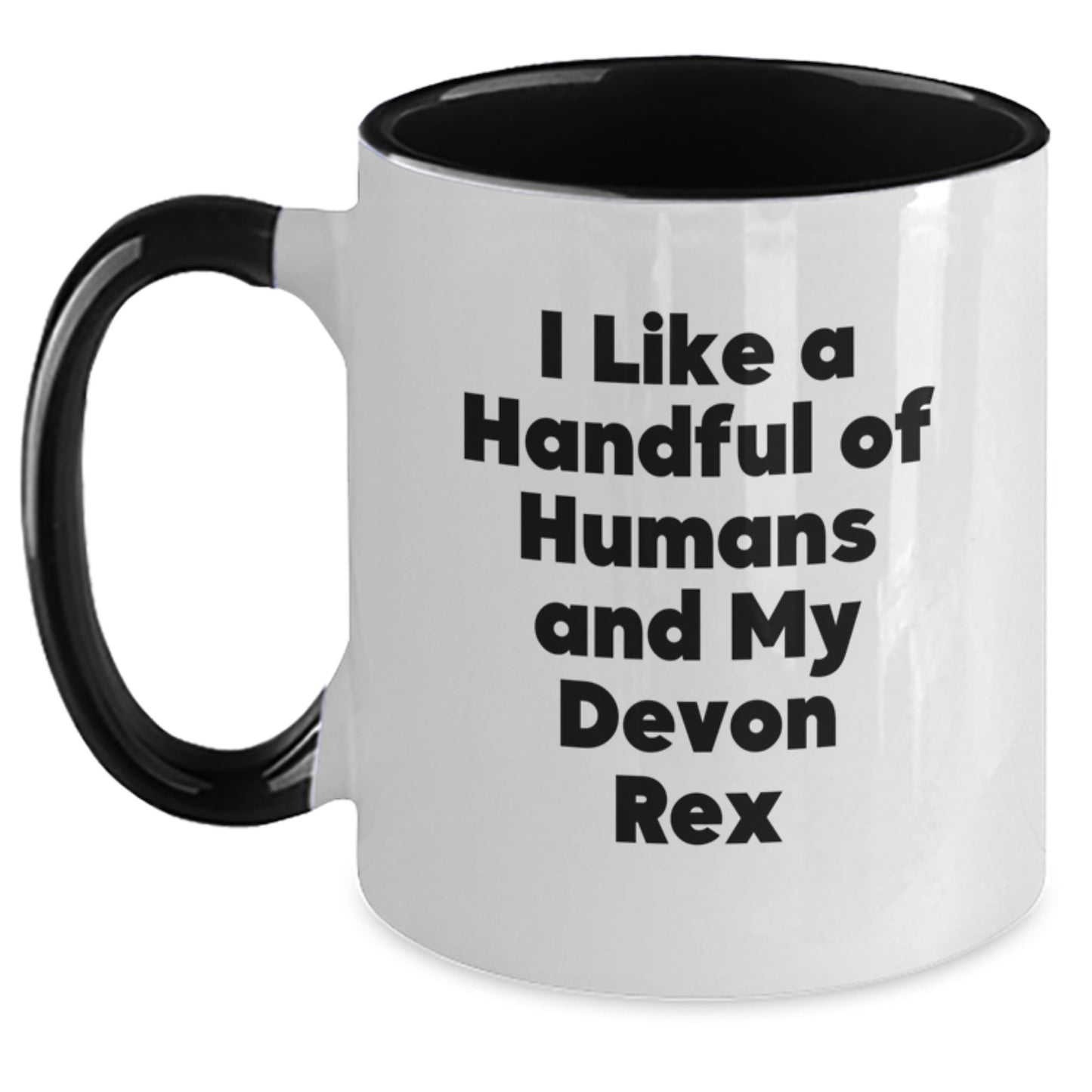 Funny Devon Rex Cat Gifts from Friends for Graduation Unique Gifts - I Like A Handful Of Humans And My Devon Rex, Two Tone Coffee Mug - Main