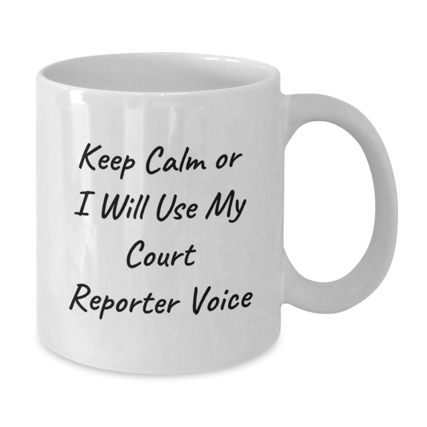 Funny Court Reporter Gifts from Friends for Christmas, Unique White Coffee Mugs with Keep Calm Or I Will Use My Court Reporter Voice, Court Reporter Humor - Additional