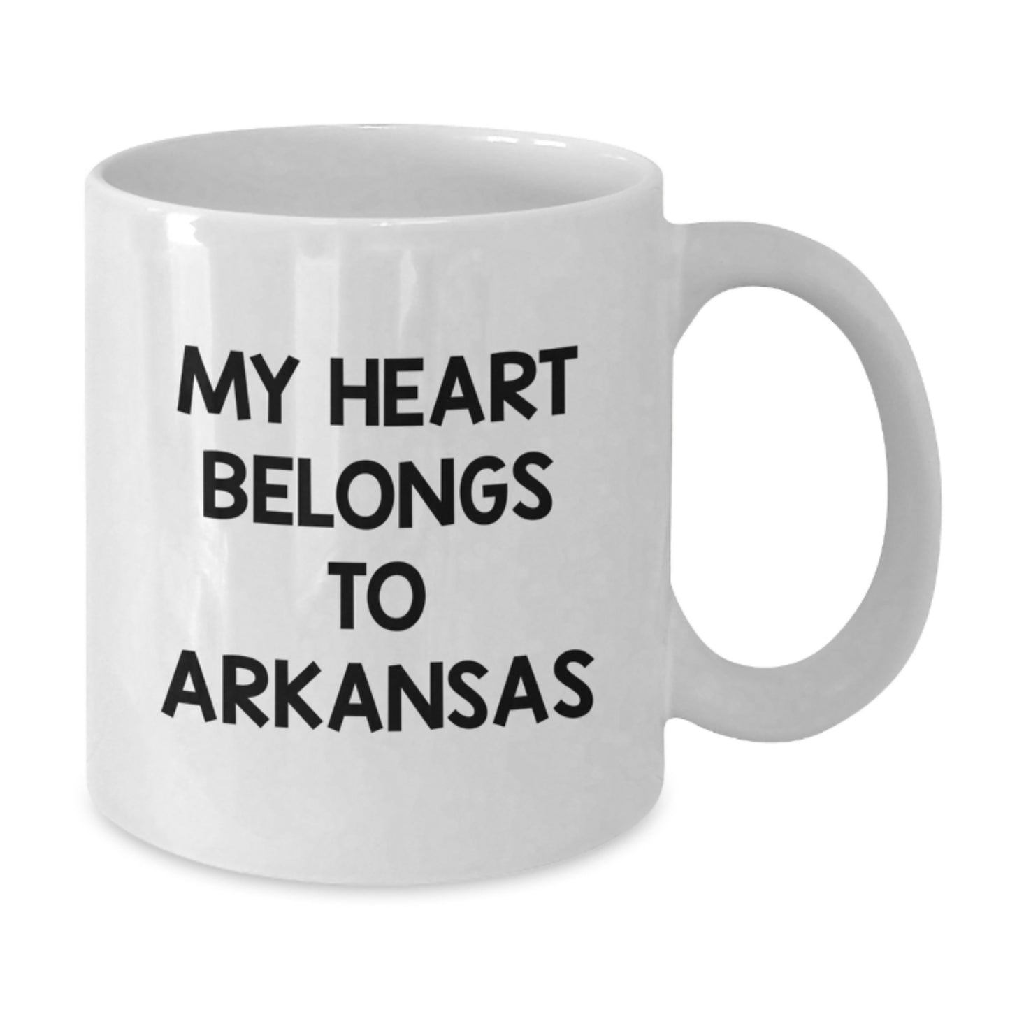 Arkansas Love Gifts from Friends for Birthday, My Heart Belongs To Arkansas Funny Quote White Coffee Mug, 11oz or 15oz Capacity - Additional