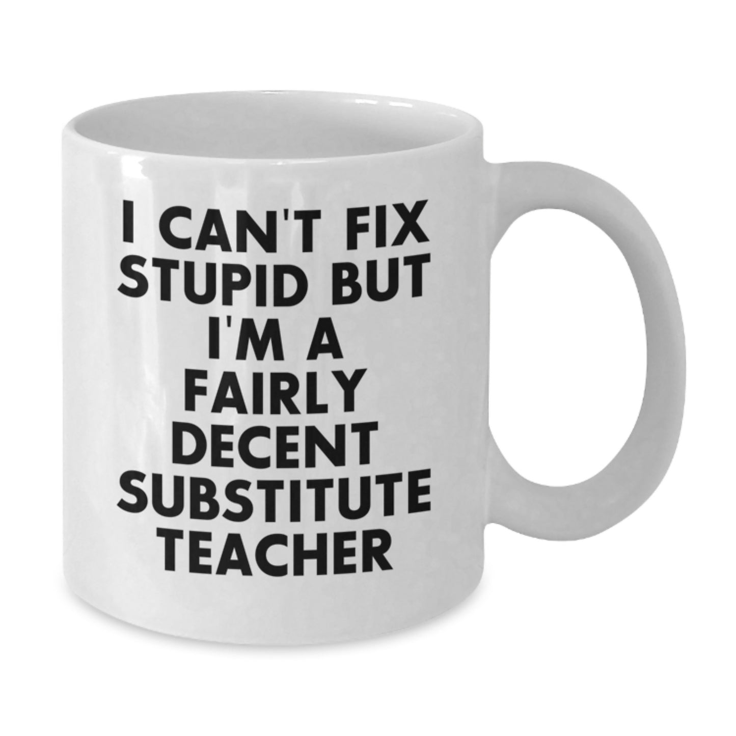 Funny Substitute Teacher Gifts, 'I Can't Fix Stupid But I'm A Fairly Decent Substitute Teacher' White Coffee Mug, Gifts from Friends and Family for Graduation - Additional