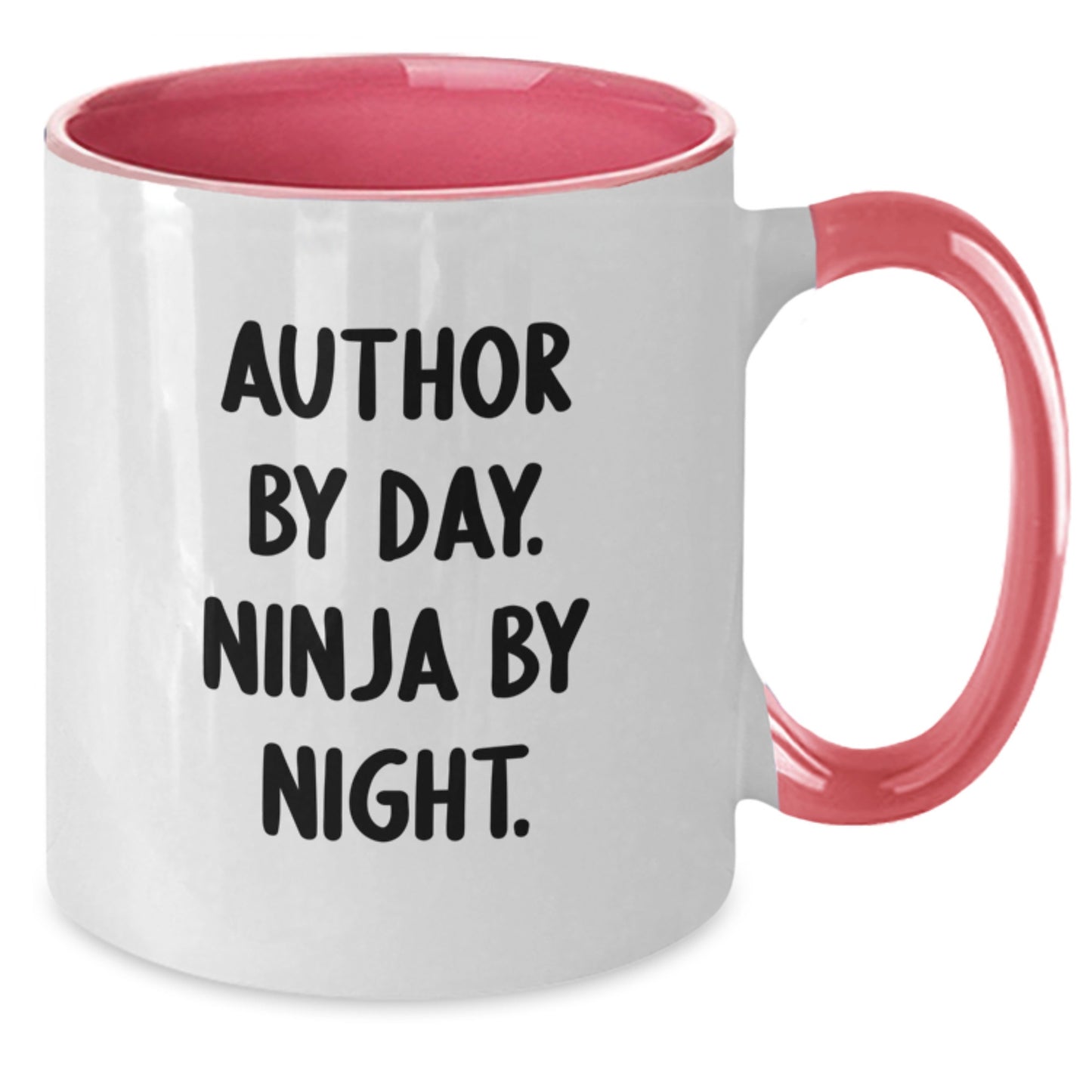 Author Gifts by Day, Ninja by Night Funny Two Tone Coffee Mug for Graduation, Black and White, Red and White, Navy and White, Pink and White, 11oz, Gift from Men to Author, Gifts for Author - Additional