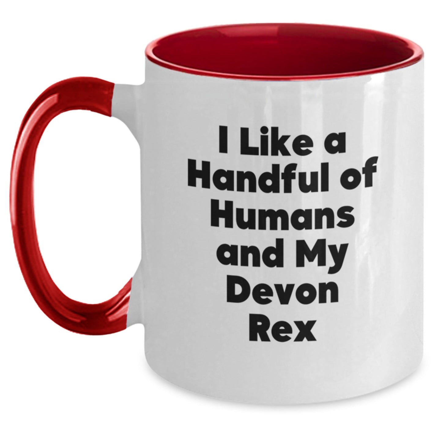 Funny Devon Rex Cat Gifts from Friends for Graduation Unique Gifts - I Like A Handful Of Humans And My Devon Rex, Two Tone Coffee Mug - Main