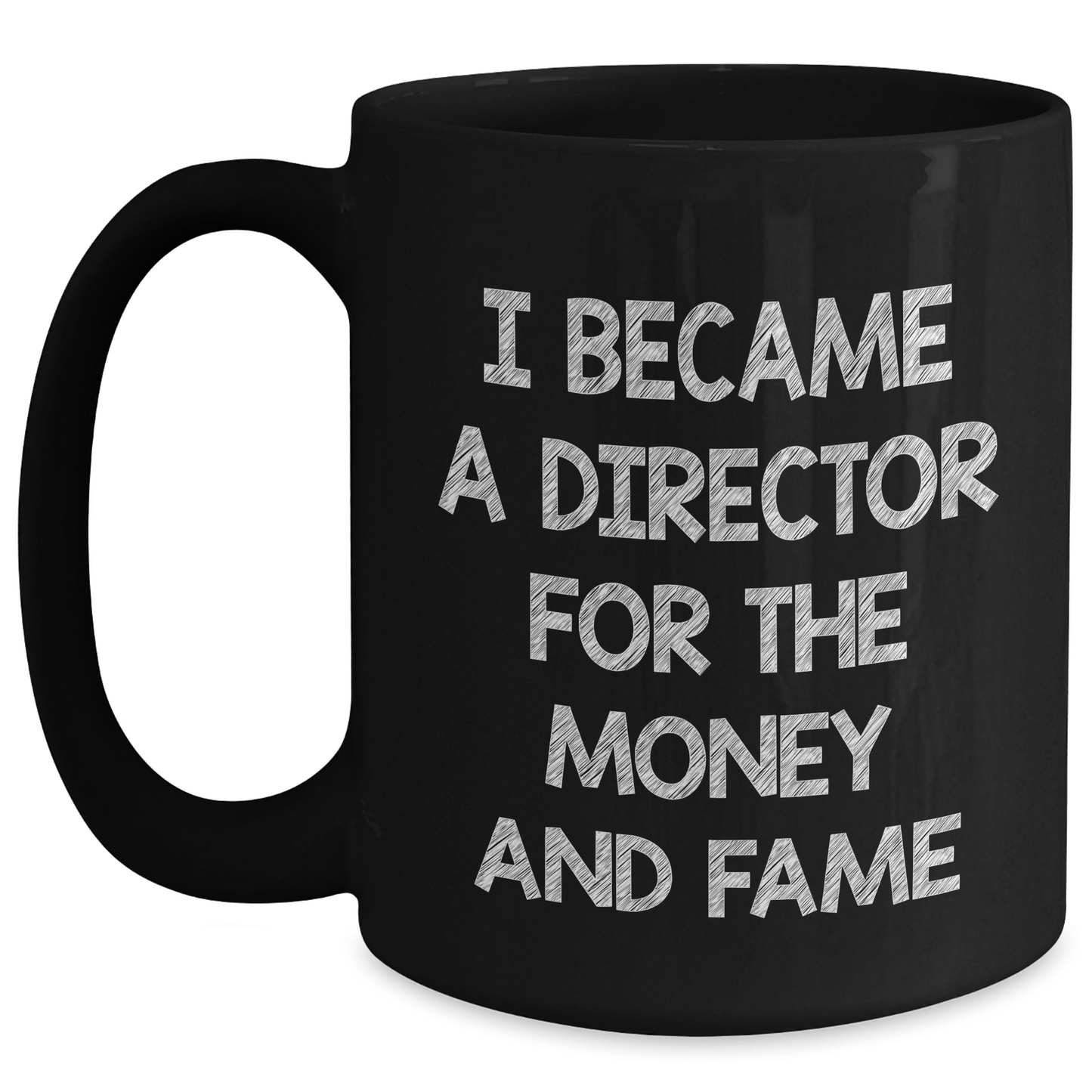 Funny Director Gifts from Friends for Him - Black Coffee Mug, 'I Became A Director For The Money And Fame' Humorous Quote, 11oz or 15oz, Microwave and Dishwasher Safe - Main