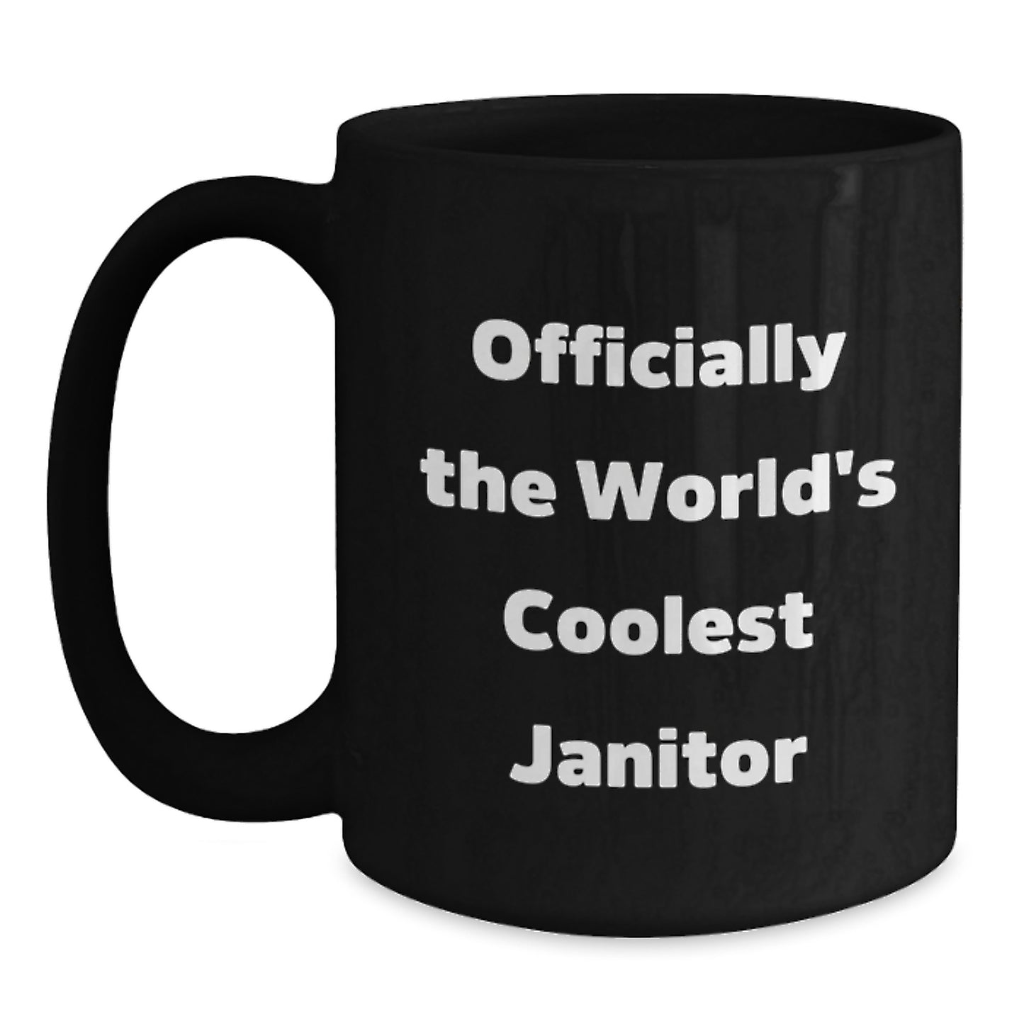 Janitor Gifts from Men to Janitor, Black Coffee Mug for Birthday, 'Officially The World's Coolest Janitor' Funny Quote - Main