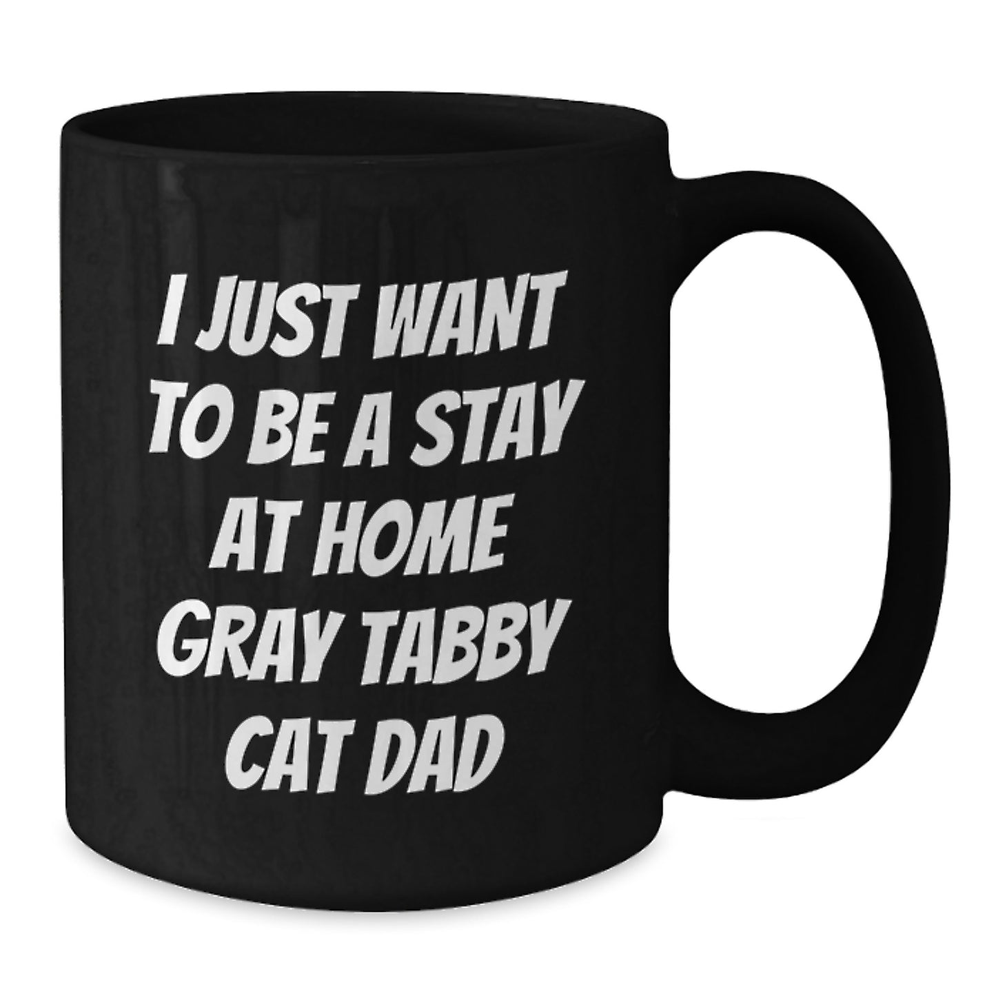 Funny Gray Tabby Cat Dad Gifts for Men from Friends, I Just Want To Be a Stay at Home Gray Tabby Cat Dad Black Coffee Mug for Graduation - Additional