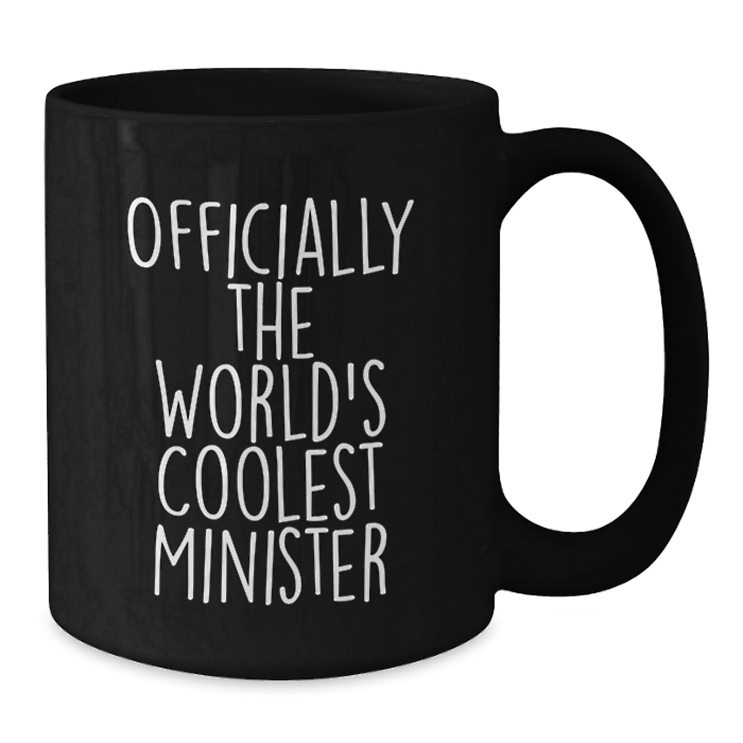 Funny Minister Gifts for Men, 'Officially The World's Coolest Minister' Black Coffee Mug, Gift from Friends to Family - Additional
