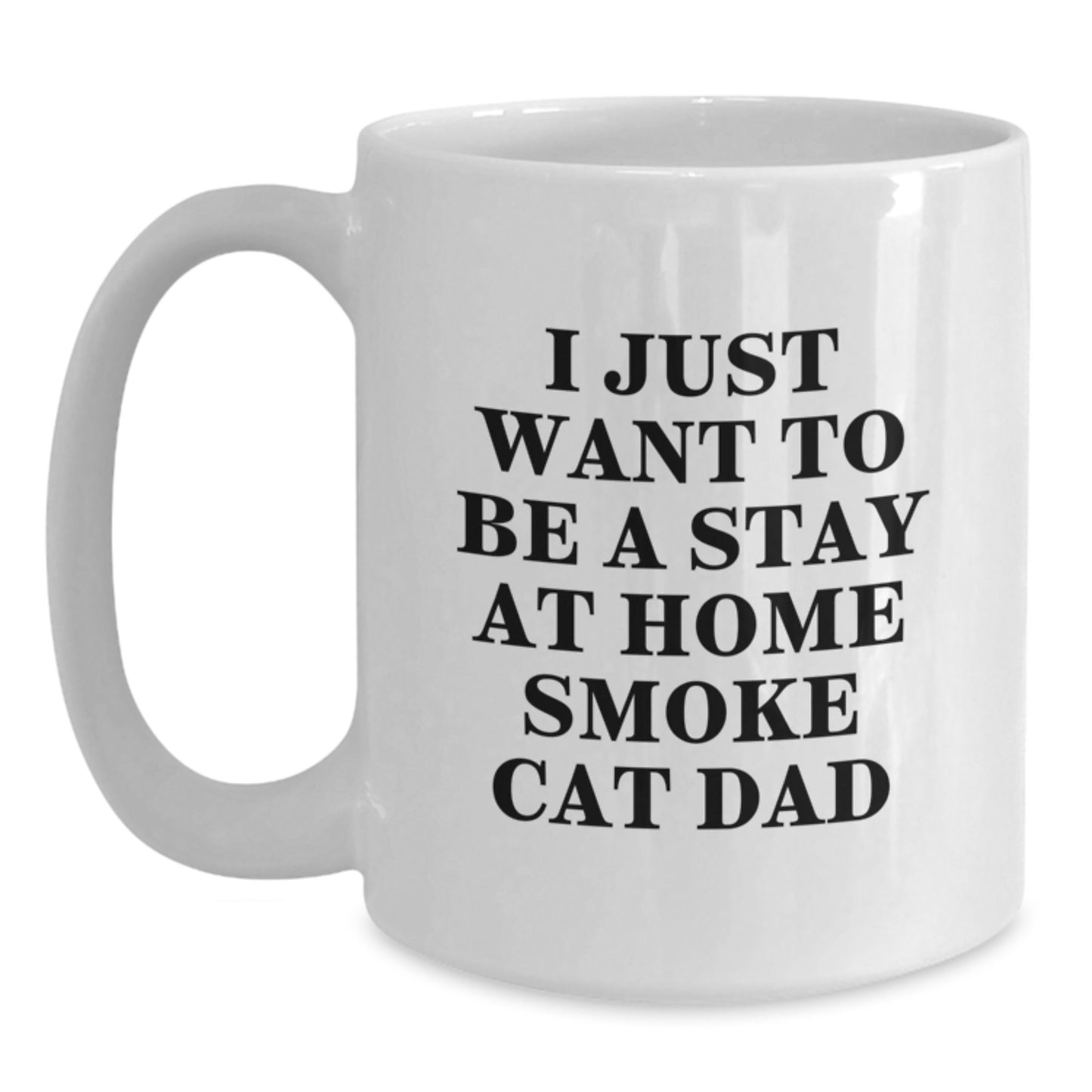 Funny Smoke Cat Gifts from Dad to Son Graduation Unique White Coffee Mugs, 'I Just Want to Be a Stay at Home Smoke Cat Dad' Quote, 11oz or 15oz Ceramic Mug, Microwave and Dishwasher Safe - Main
