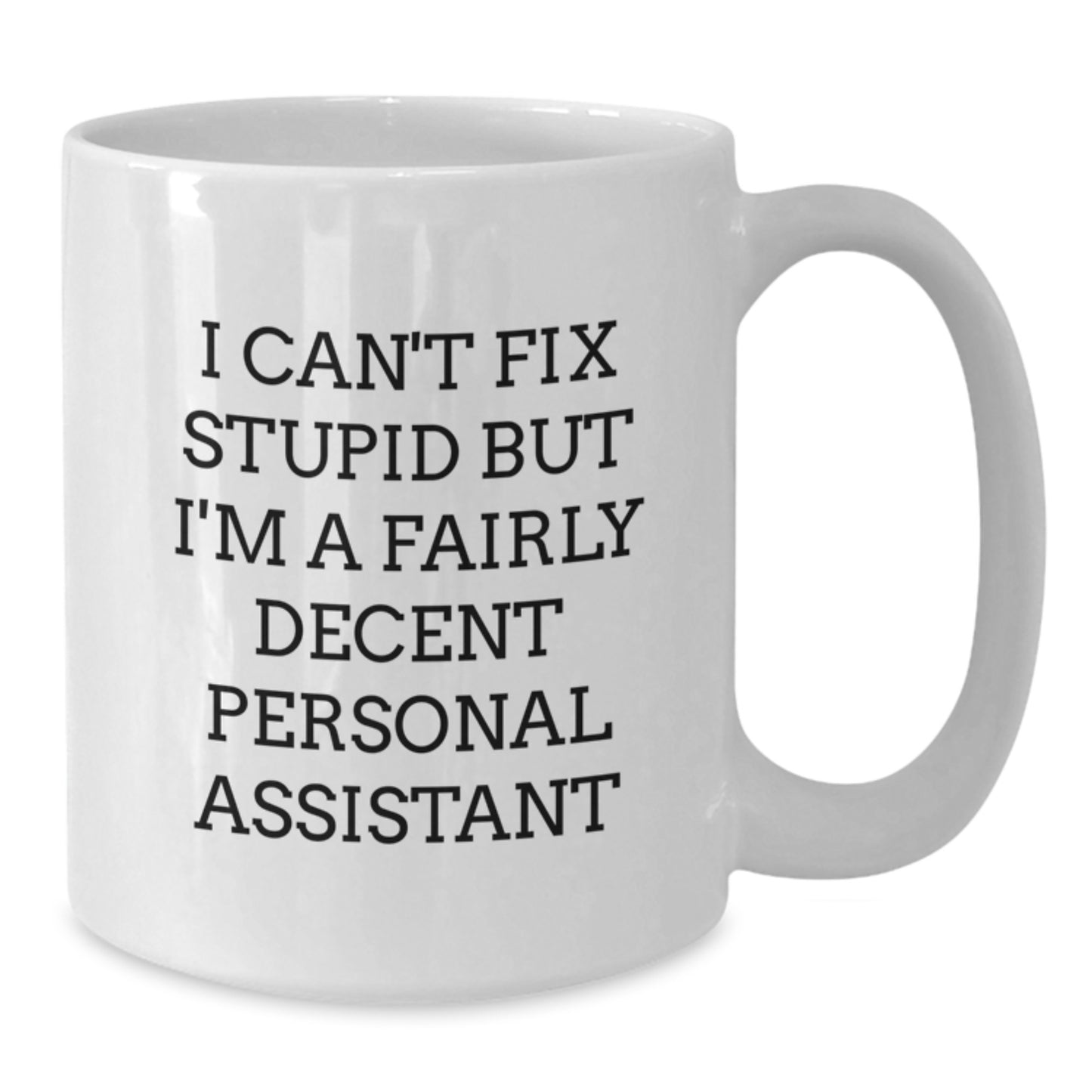 Humorous Personal Assistant Gifts for Graduation - I Can't Fix Stupid But I'm A Fairly Decent White Coffee Mug from Friends and Family - Additional