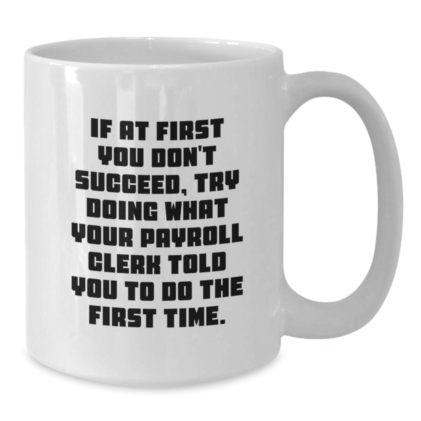 Funny Payroll Clerk Gifts, White Coffee Mug for Birthday, 'If At First You Don't Succeed, Try Doing What Your Payroll Clerk Told You To Do The First Time.' from Friends or Coworkers to Payroll Clerk - Additional