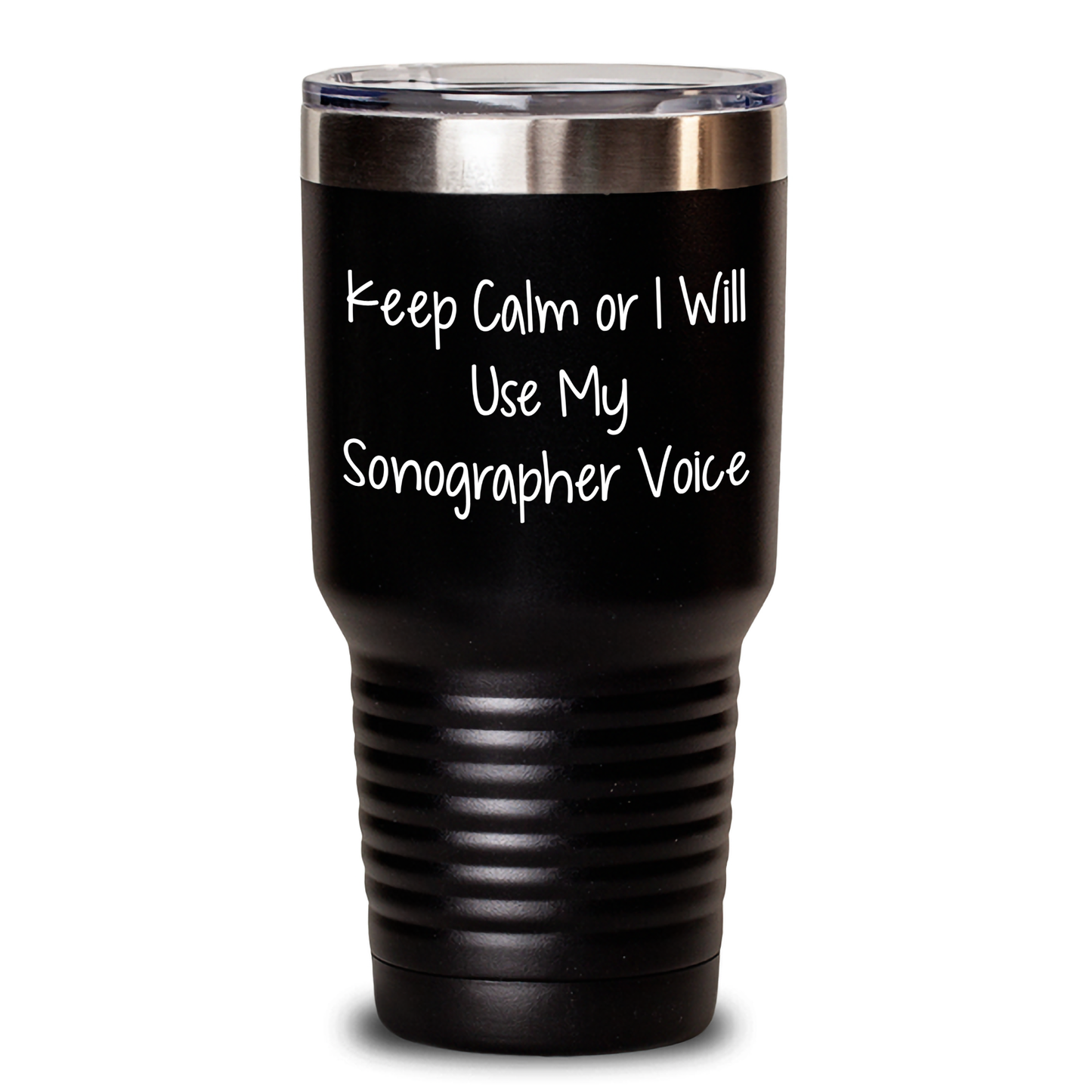 Sonographer Humor Gifts from Friends, Fun Graduation Unique Presents for Sonographer, 'Keep Calm Or I Will Use My Sonographer Voice' Funny Tumbler, 20oz or 30oz Capacity - Main