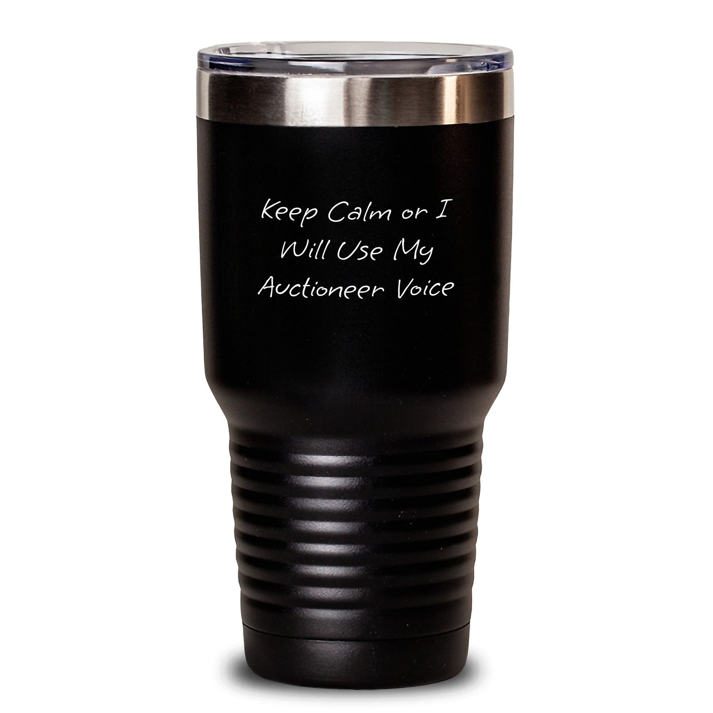Auctioneer Humor Gifts from Friends, Funny Tumbler for Auctioneer, 'Keep Calm Or I Will Use My Auctioneer Voice', Birthday Unique Gifts for Auctioneer - Main