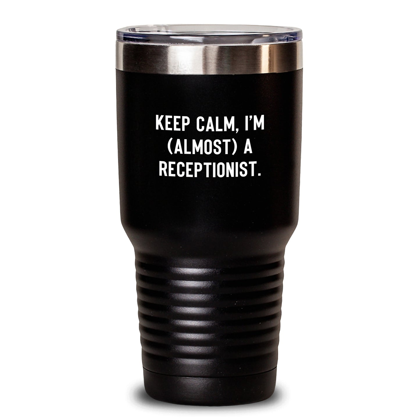 Receptionist Gifts, Funny Quote Tumbler, 'Keep Calm, I'm (almost) A Receptionist.' - Birthday Unique Gift for Coworker, Friend, or Family from Men, Women, or Family - Main