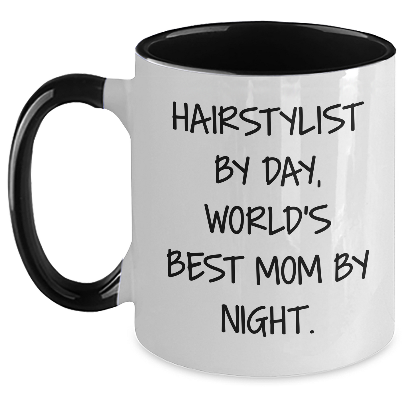 Hairstylist Gifts from Friends, Funny Two Tone Coffee Mug for Graduation, 'Hairstylist By Day, World's Best Mom By Night.' - Main