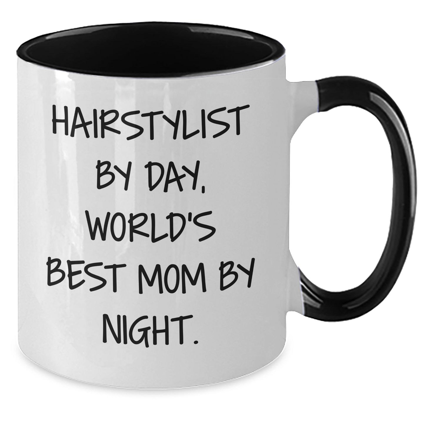 Hairstylist Gifts from Friends, Funny Two Tone Coffee Mug for Graduation, 'Hairstylist By Day, World's Best Mom By Night.' - Additional