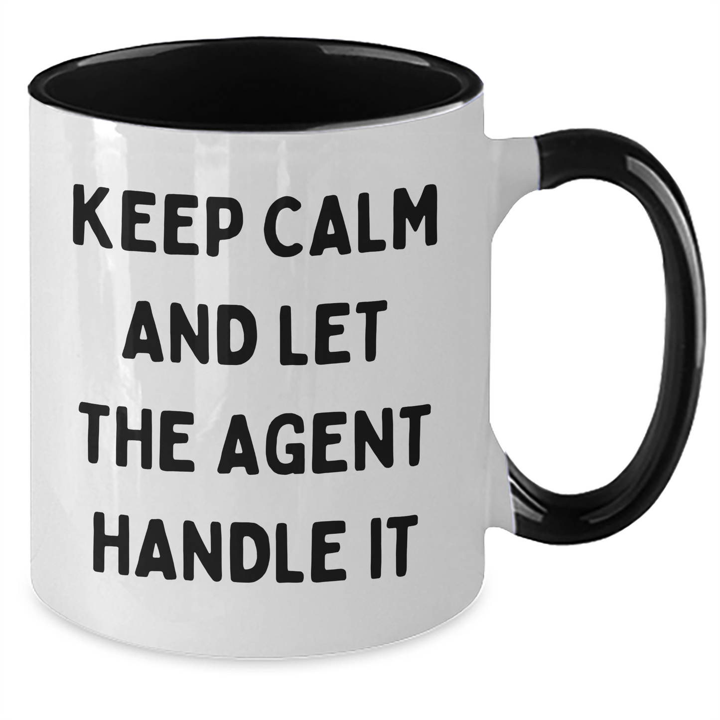 Funny Agent Gifts from Friends - Keep Calm And Let The Agent Handle It Two Tone Coffee Mug for Graduation - Black and White, Red and White, Navy and White, and Pink and White Colors - Additional