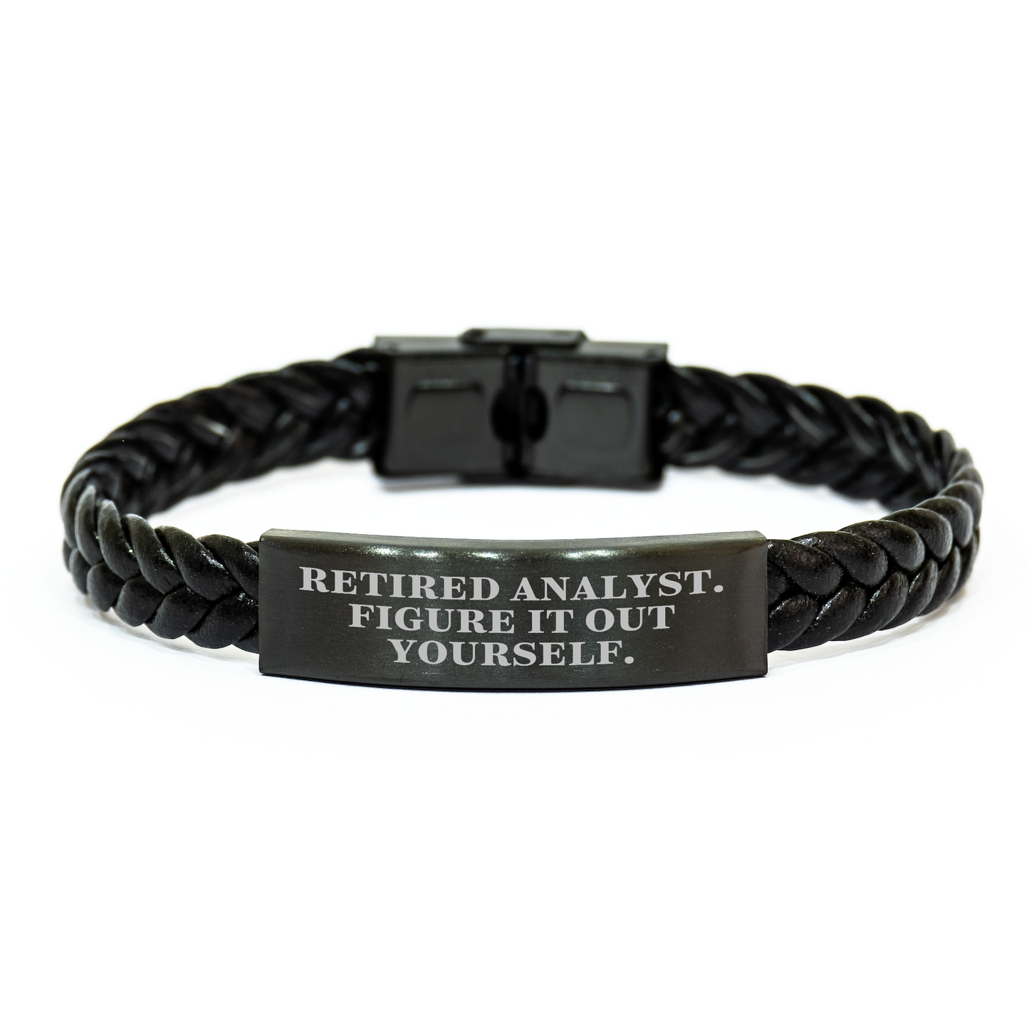 Funny Analyst Gifts from Friends, Inspirational Interlaced Leather Bracelet for Graduation, 'Retired Analyst. Figure It Out Yourself.' Quote, Unique Gifts for Men, Women, Coworkers, Family - Image 1