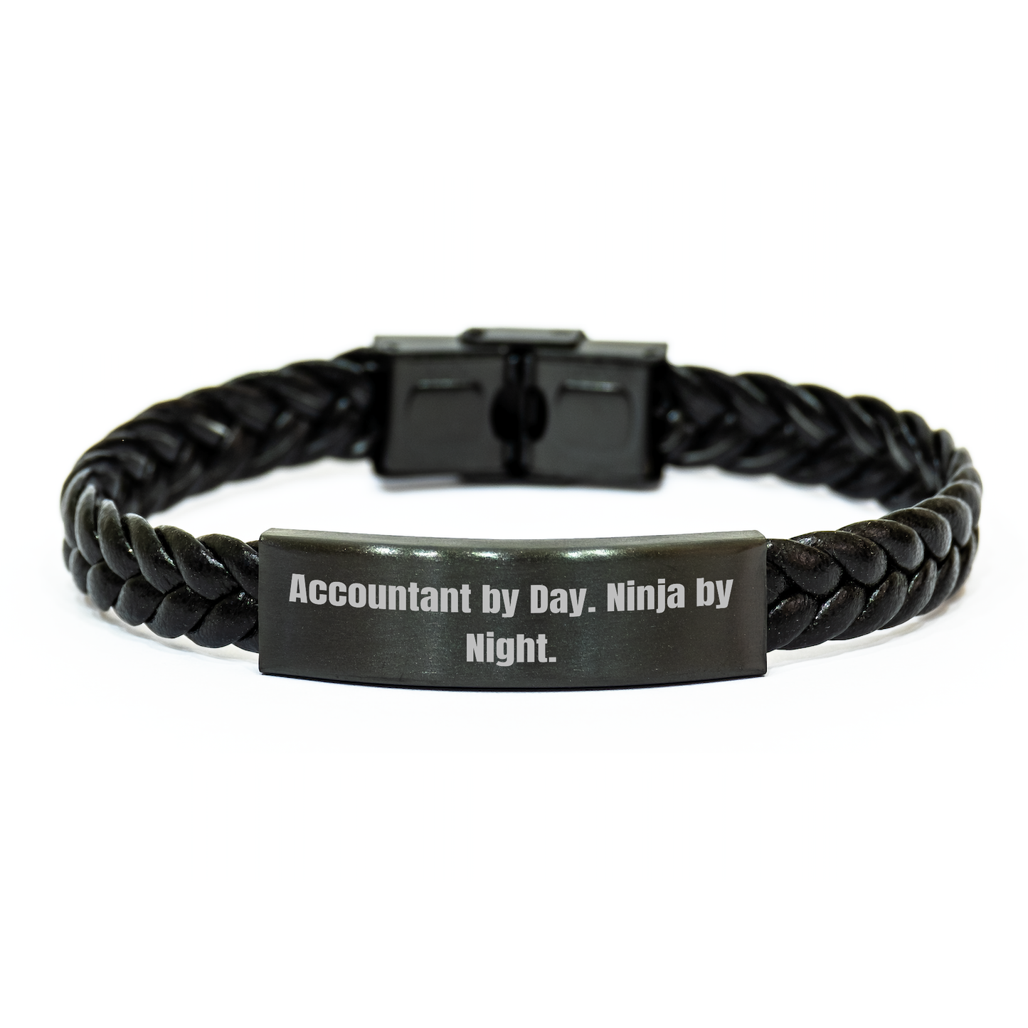 Accountant By Day, Ninja By Night, Interlaced Leather Bracelet, Funny Quote, Father's Day Unique Gifts for Men, Gifts from Family - Image 1