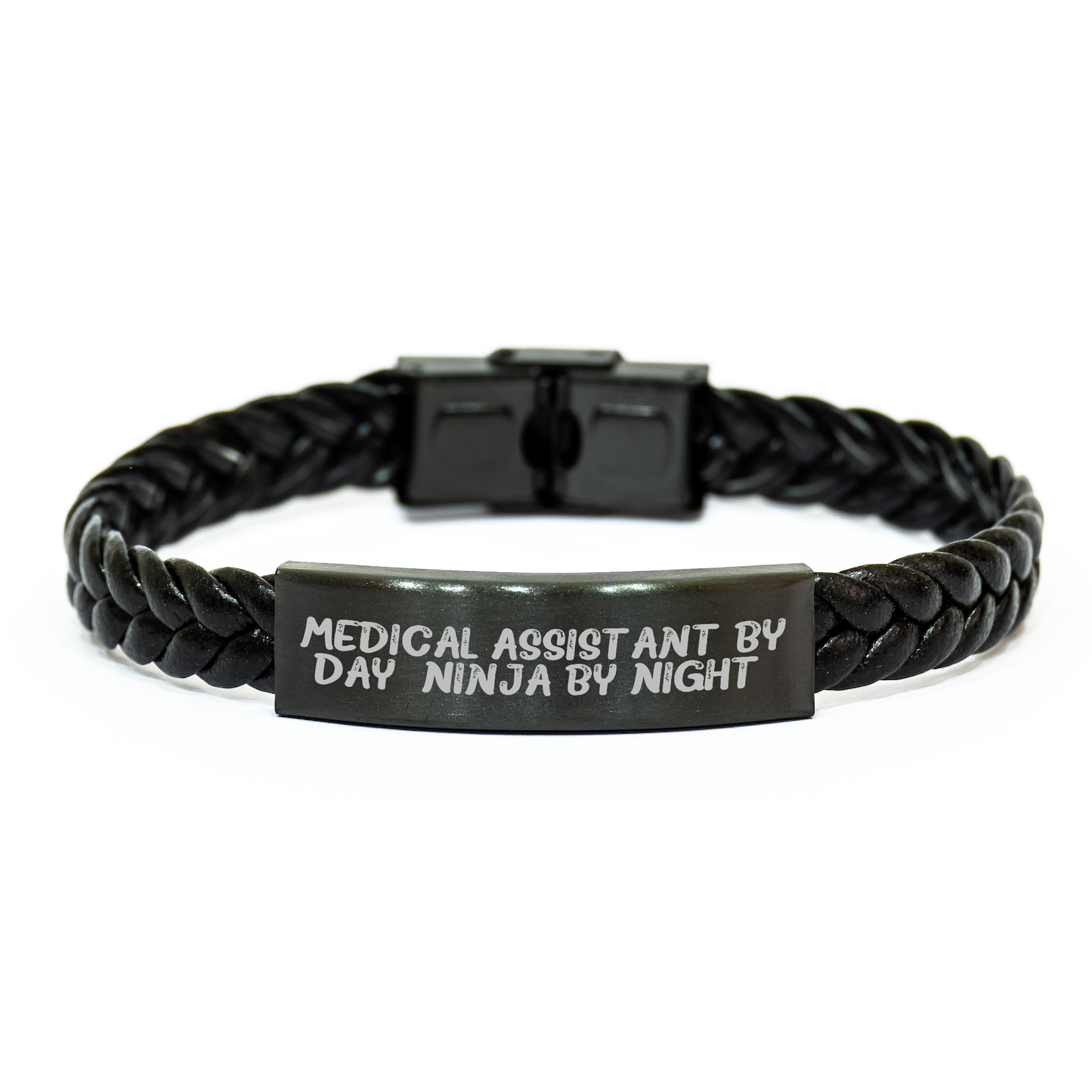 Medical Assistant Gifts by Day, Ninja By Night. Interlaced Leather Bracelet for Men or Women on Father's Day, Gifts from Family - Image 1