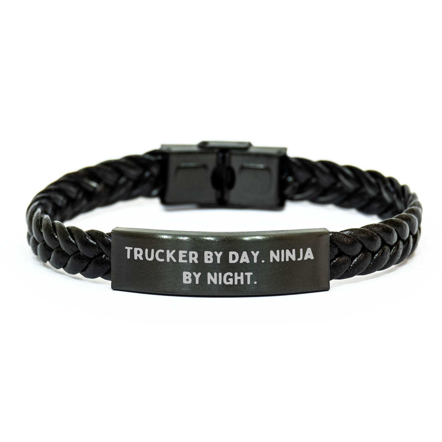 Truckers By Day, Ninjas By Night Trucker Interlaced Leather Bracelet, Unique Gifts for Trucker Friends, Gifts from Family to Trucker, Trucker By Day Ninja By Night - Image 1