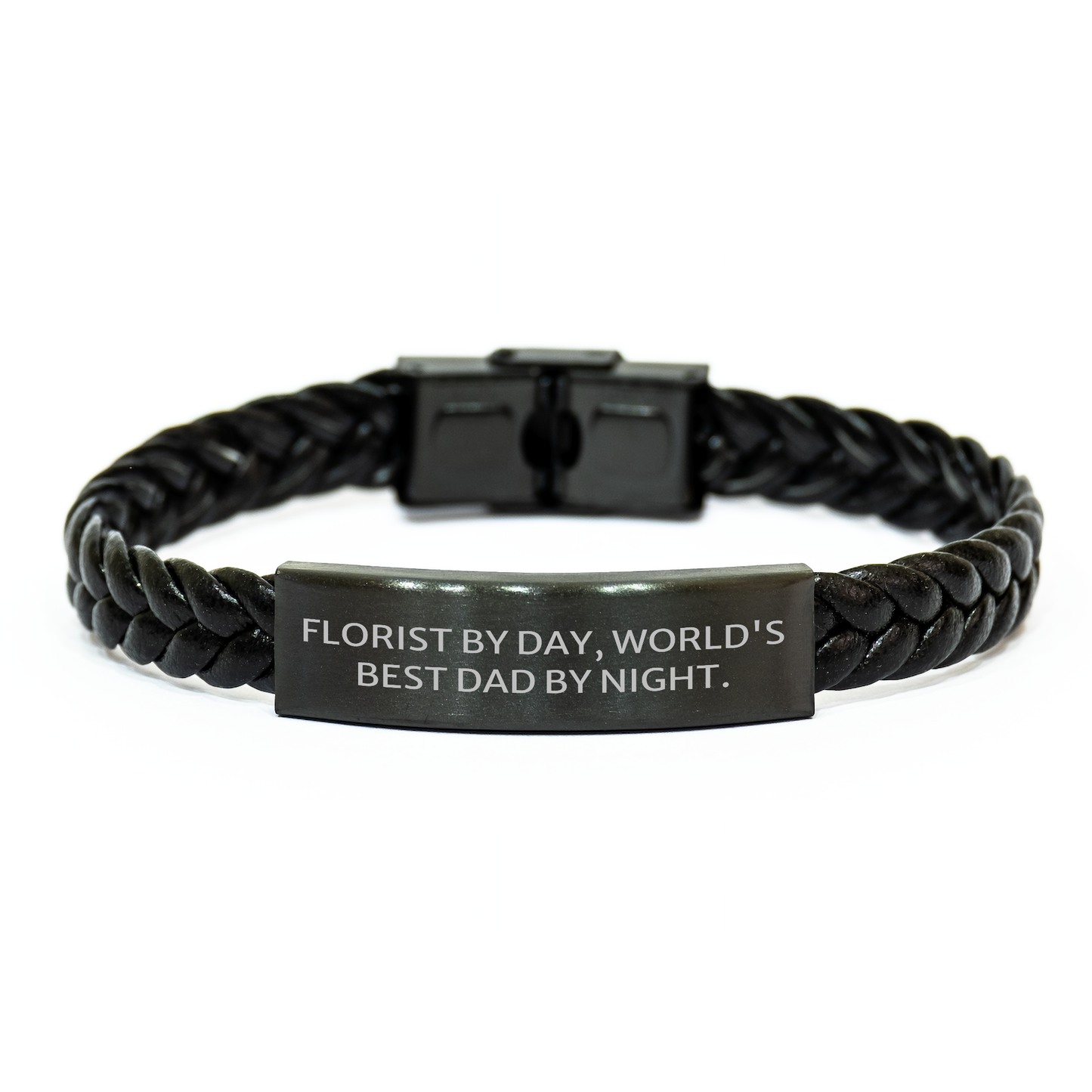 Florist's Delight Interlaced Leather Braclet, 'Florist By Day, World's Best Dad By Night.', Unique Gifts from Men to Florist for Father's Day - Image 1