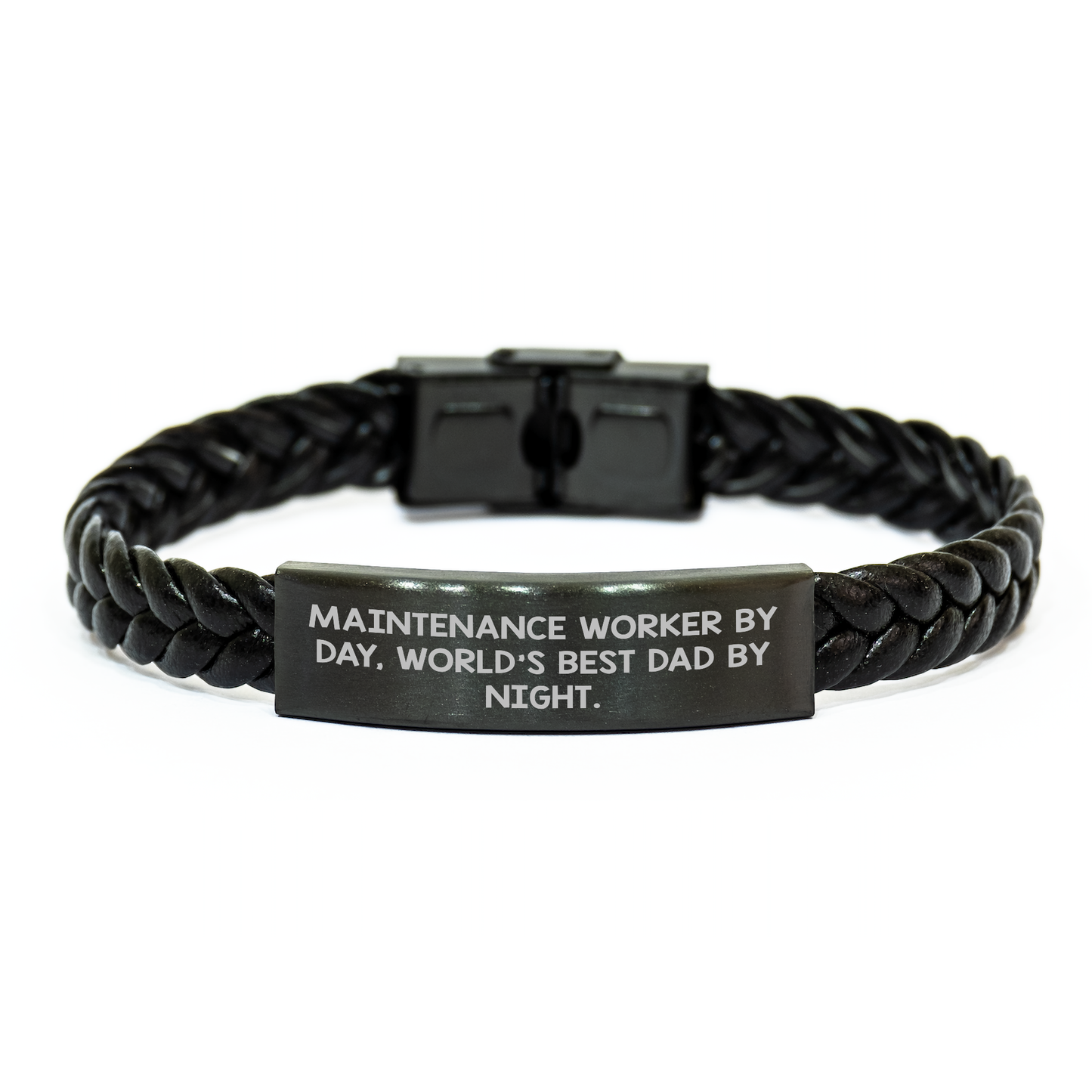 Maintenance Worker By Day, World's Best Dad By Night. Funny Quote Interlaced Leather Bracelet Gifts from Family for Maintenance Worker, Men, Father's Day Unique Gifts - Image 1