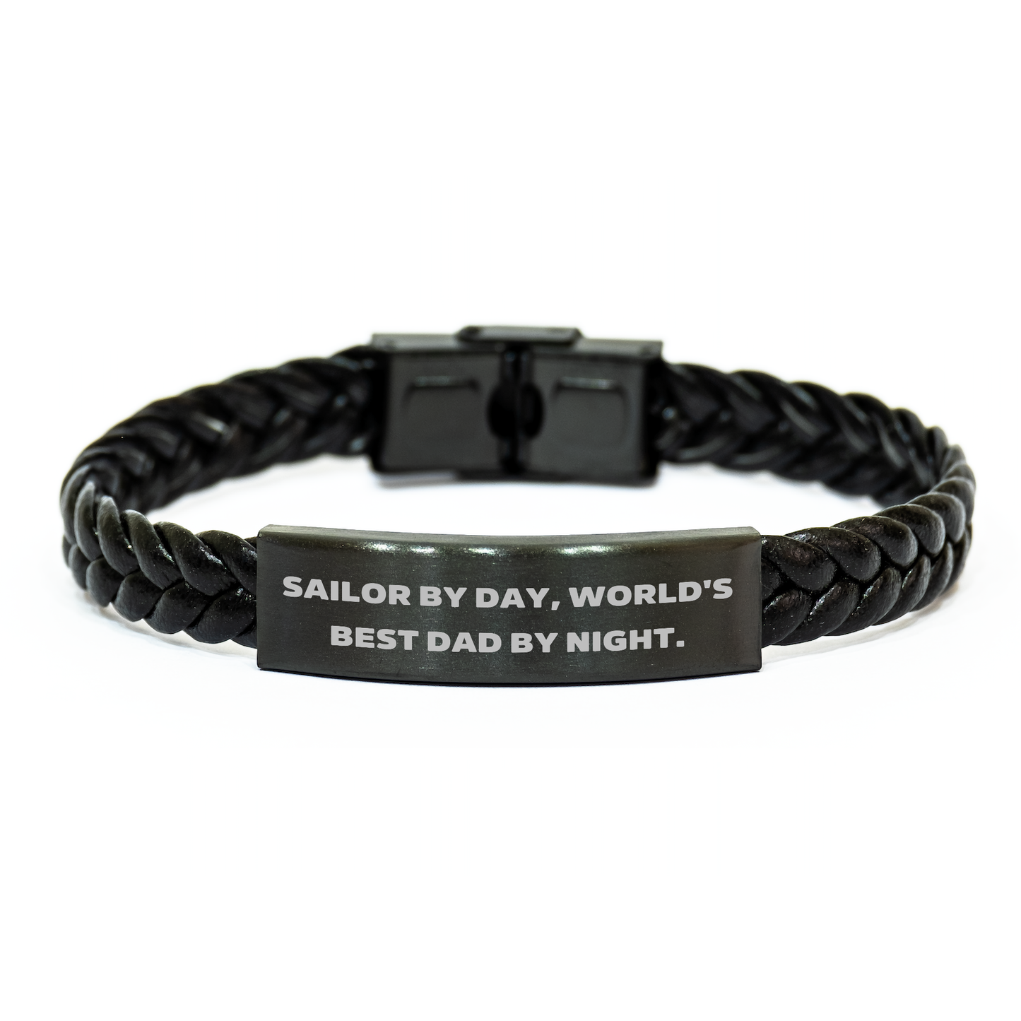 Sailor By Day, World's Best Dad By Night. Interlaced Leather Graduation Gifts for Sailor, Unique Leather Accessories for Men, Gifts from Dad to Sailor - Image 1