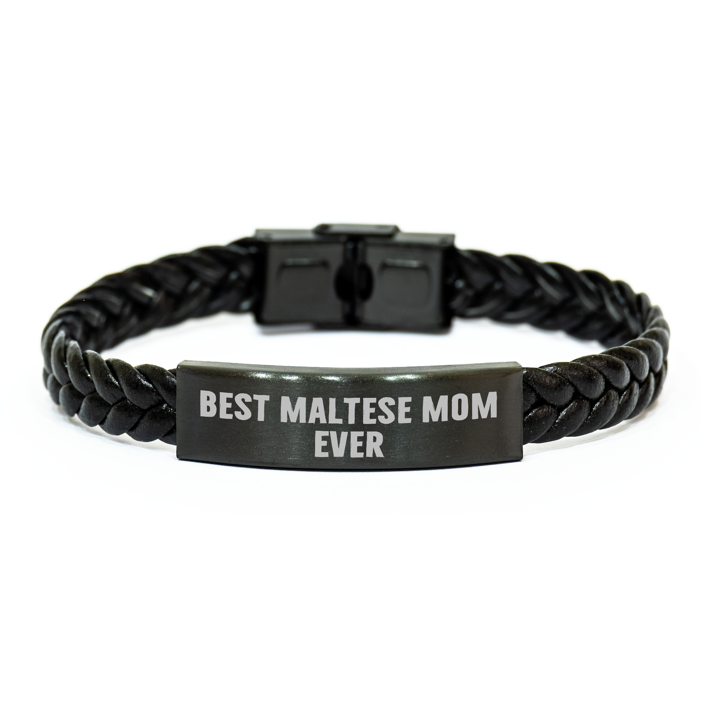 Maltese Dog Lovers' Gift, 'Best Maltese Mom Ever' Quote, Interlaced Leather Bracelet, Father's Day Unique Gifts from Friends - Image 1