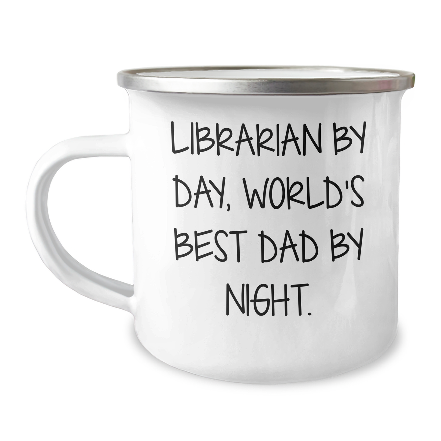 Librarian Gifts for Graduation - 'Librarian By Day, World's Best Dad By Night.' Camping Mug, Funny Quote on Stainless Steel with Enamel Finish, Gifts from Dad for Librarian - Image 1