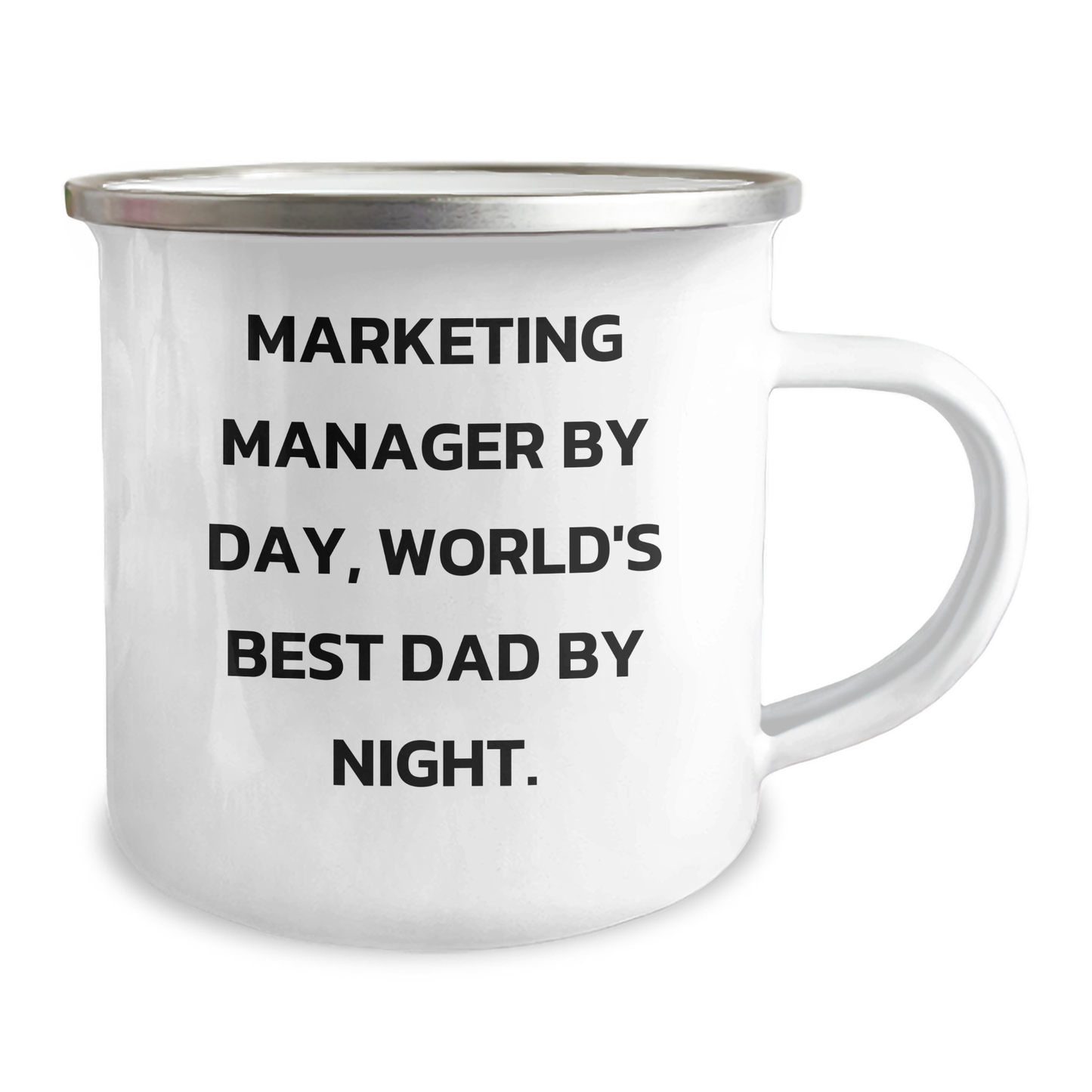 Marketing Manager Mug, Funny Gift for Dad by Day, World's Best Dad By Night., 12 oz Stainless Steel Camping Mug, Gifts from Family, Unique Father's Day Unique Gifts for Marketing Manager - Image 2