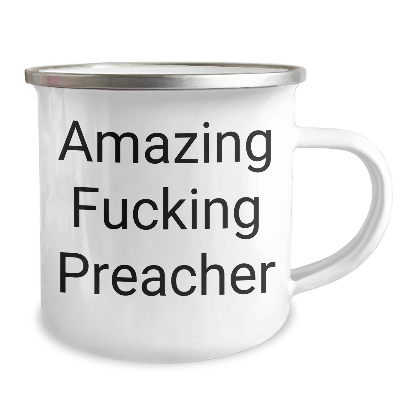 Funny Preacher Gifts from Friends for Graduation Unique Camping Mug - 'Amazing F--king Preacher' Quote, 12 oz Stainless Steel Enamel Finish - Image 2