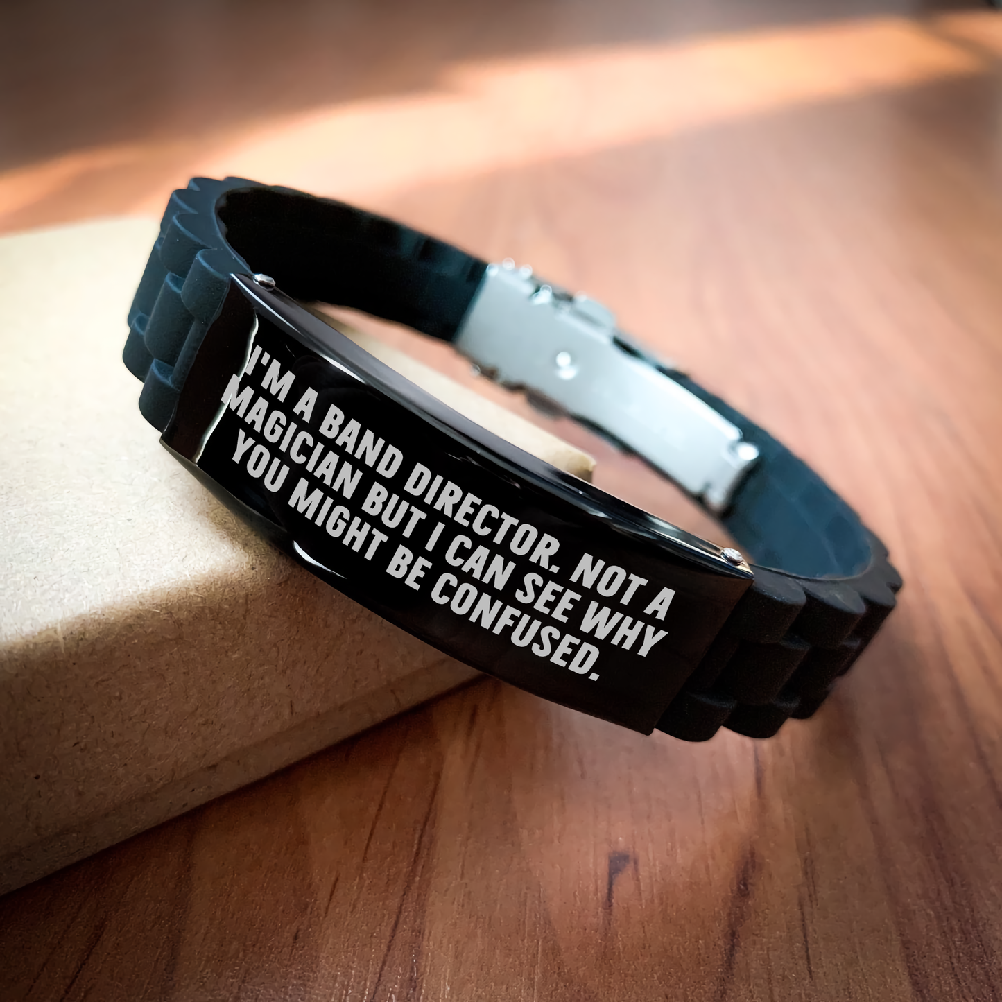 Band Director's Proud, Funny Quote Glide lock Clasp Black Stainless Steel Silicone Adjustable Gift from Friends for Men, Women, Family, Graduation Unique Gifts - Image 2