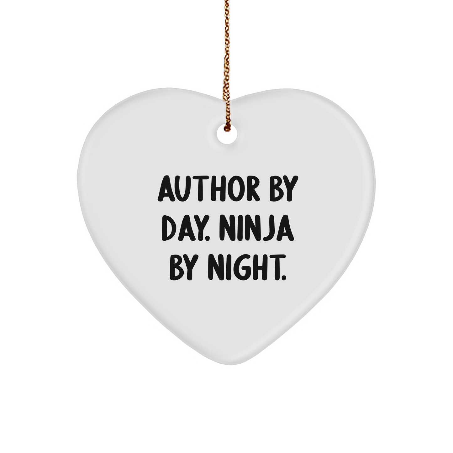 Author Gifts by Day, Ninja Gifts by Night, Heart Ornament, Christmas Unique Author Gifts from Friends, for Author - Image 1