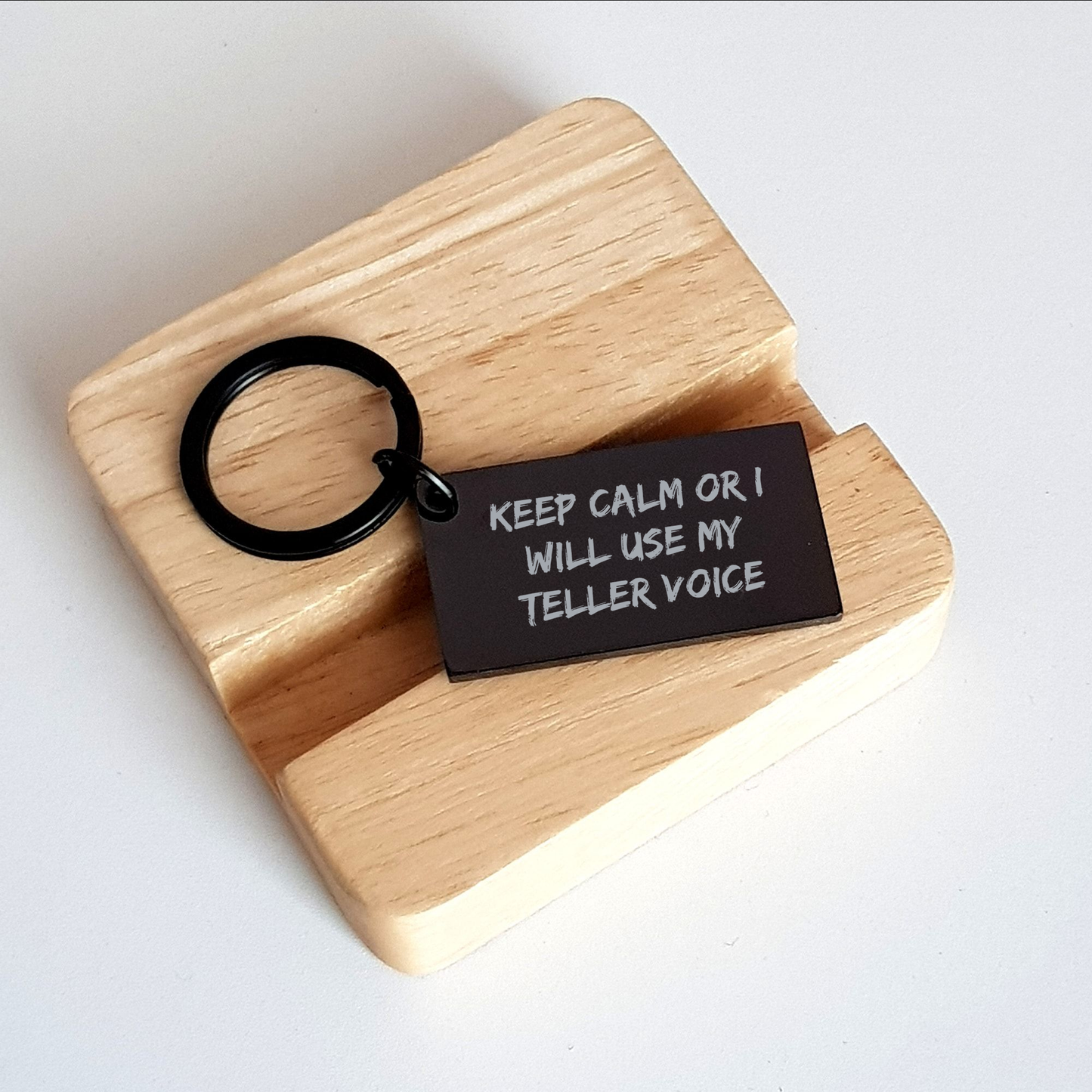 Funny Teller Gifts for Men, Women, and Friends - Keep Calm Or I Will Use My Teller Voice Keychain, Black Stainless Steel, Graduation Unique Gifts from Family - Image 2
