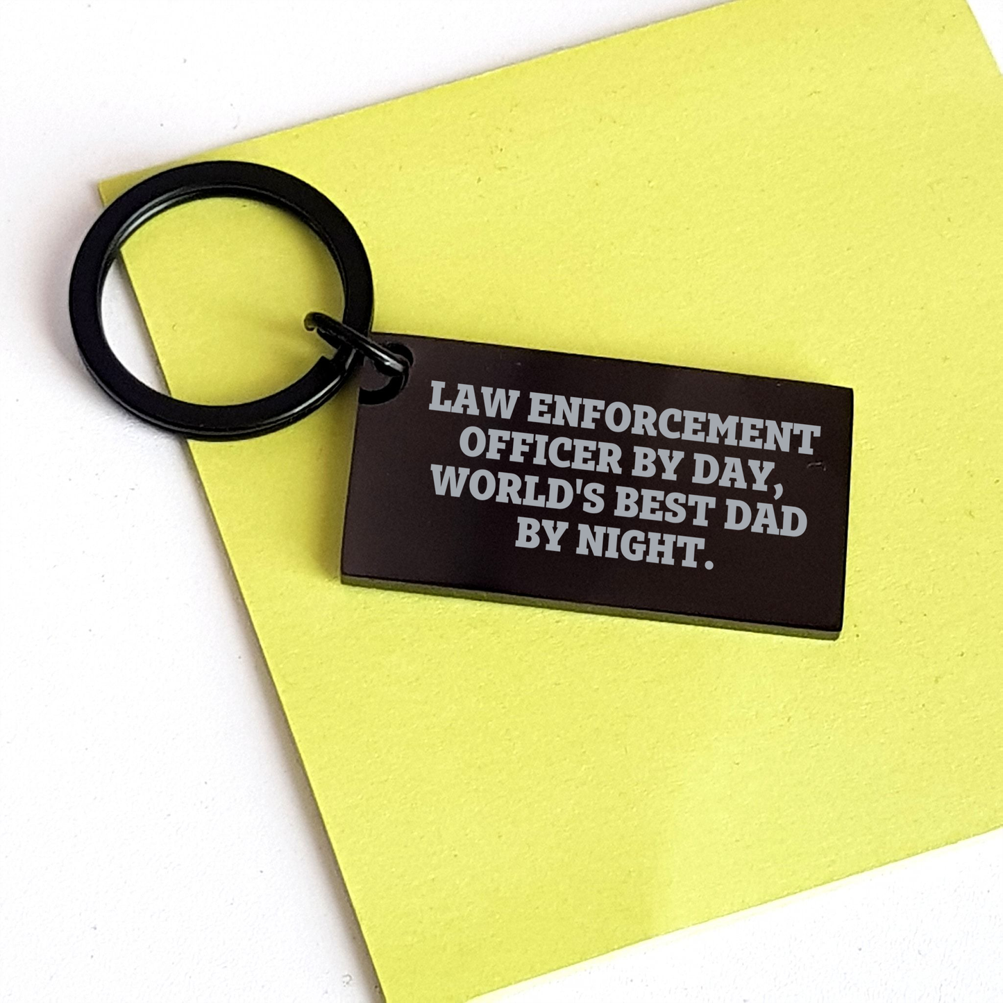 Funny Law Enforcement Officer Gifts Keychain, 'Law Enforcement Officer By Day, World's Best Dad By Night.' Engraved Stainless Steel Key Ring for Father's Day - Image 3