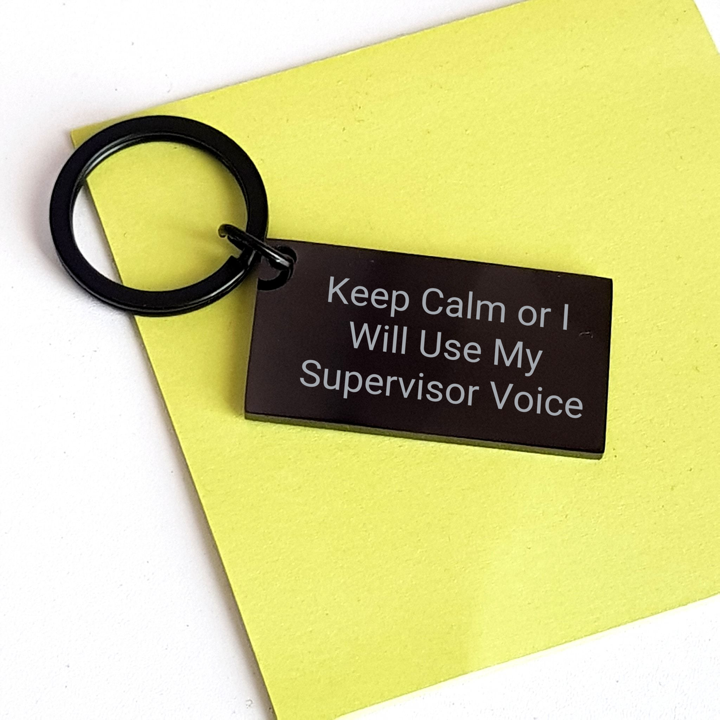 Funny Supervisor Keychain Gifts from Friends to Supervisor - Keep Calm Or I Will Use My Supervisor Voice, Black Stainless Steel Keychain for Graduation - Image 3