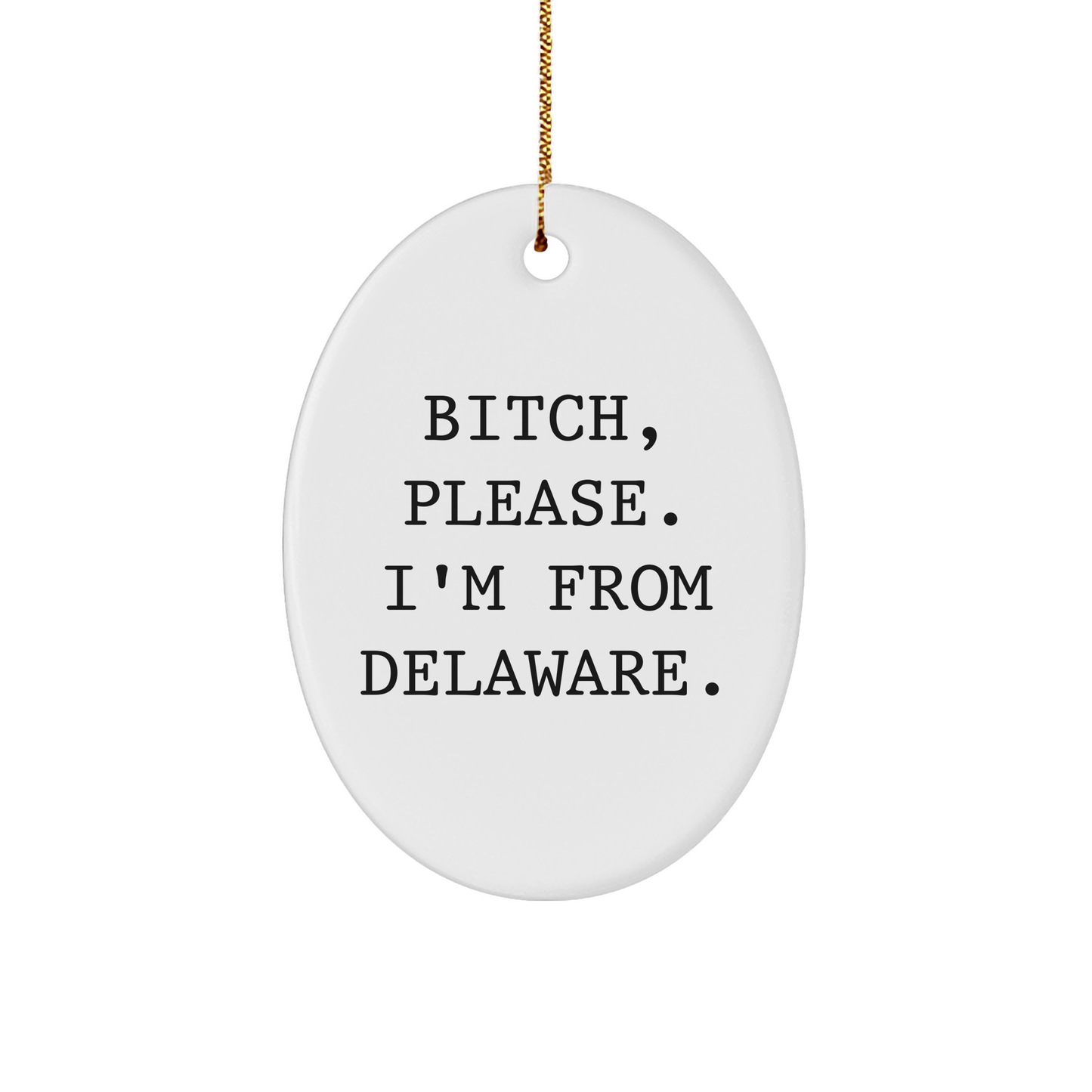 Delaware Fun Oval Ornament, B-tch Please I'm From Delaware, Funny Christmas Unique Gift for Delaware Lovers, Friends, Family, or Coworkers - Image 1
