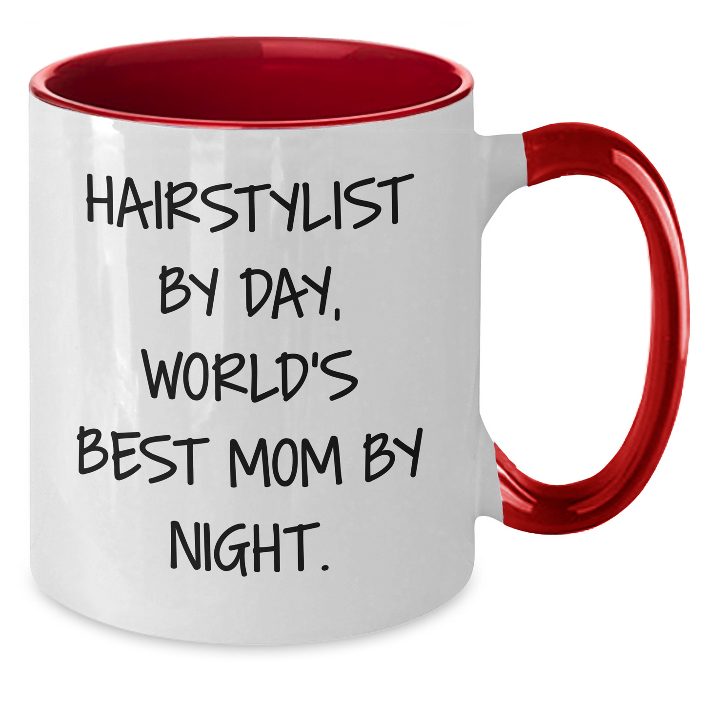 Hairstylist Gifts from Friends, Funny Two Tone Coffee Mug for Graduation, 'Hairstylist By Day, World's Best Mom By Night.' - Additional
