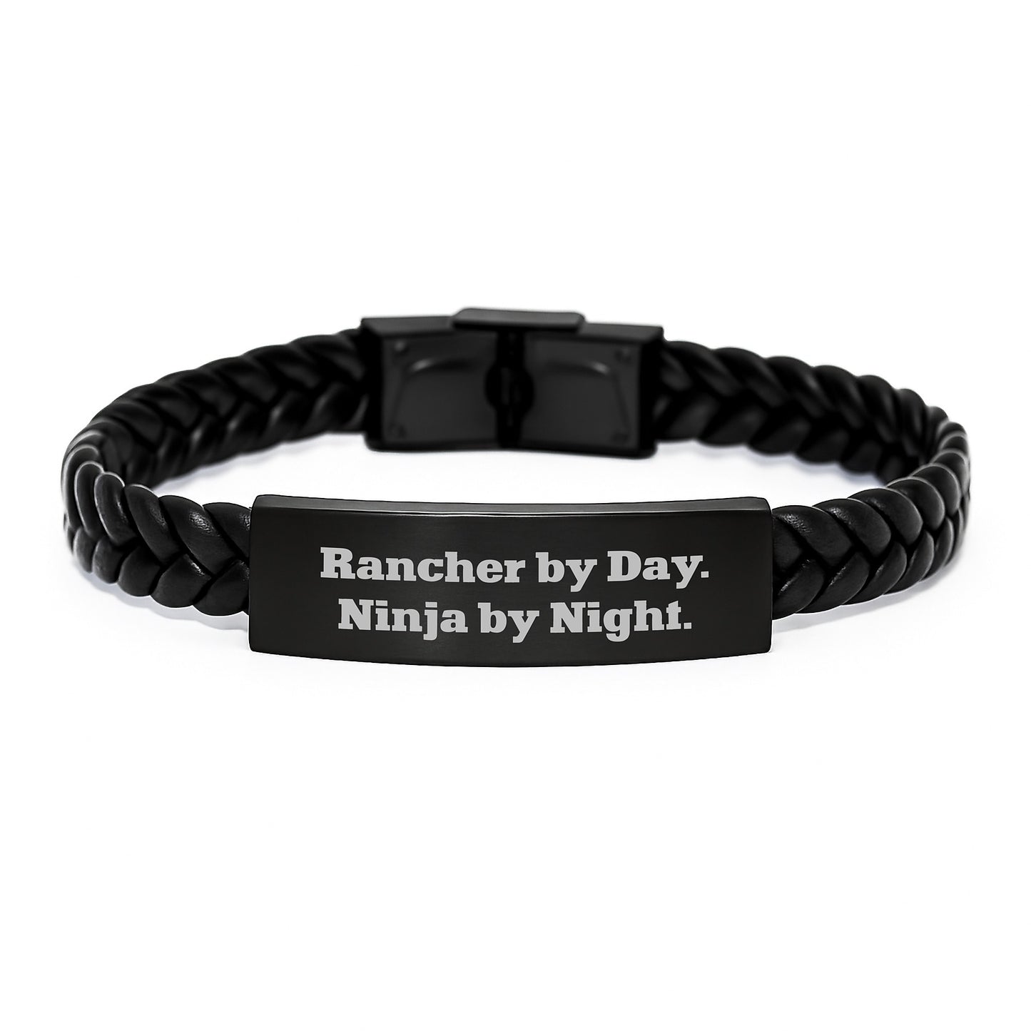 Rancher by Day, Ninja by Night Interlaced Leather Bracelet, Gifts from Family to Rancher, Unique Graduation Gifts for Men - Image 1