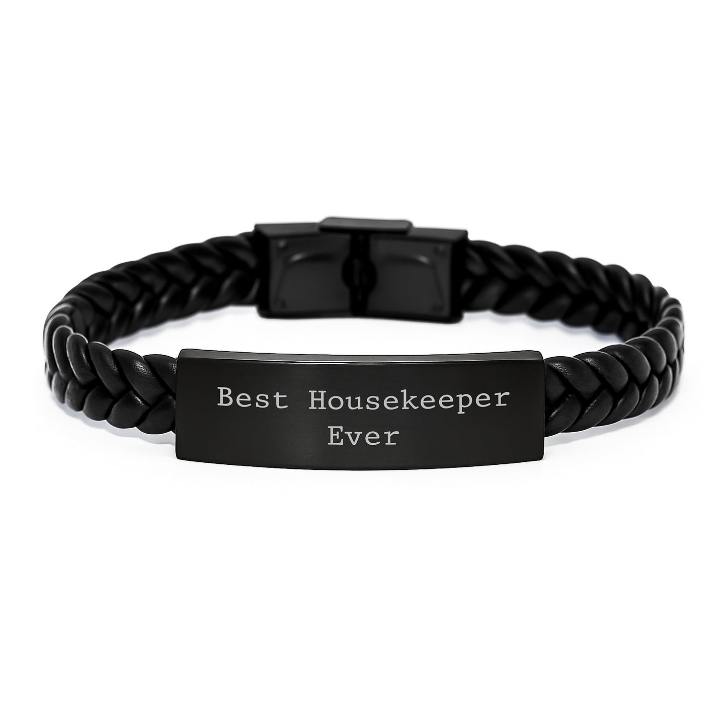 Funny Housekeeper Gifts from Friends - Inspirational Interlaced Leather Bracelet for Best Housekeeper Ever, Unique Graduation Gifts, Stainless Steel and PU Leather Combo - Image 1
