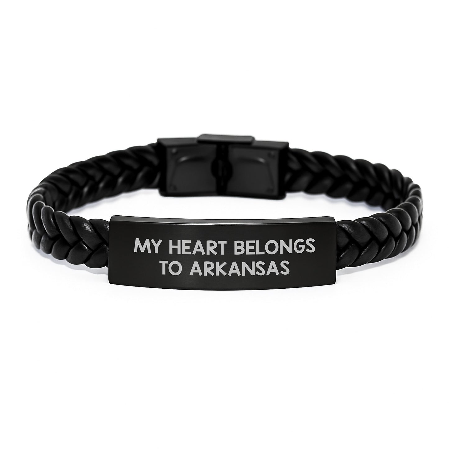 Arkansas Gifts, Interlaced Leather Bracelet, 'My Heart Belongs To Arkansas' Quote, Birthday Unique Gifts from Family to Friends - Image 1