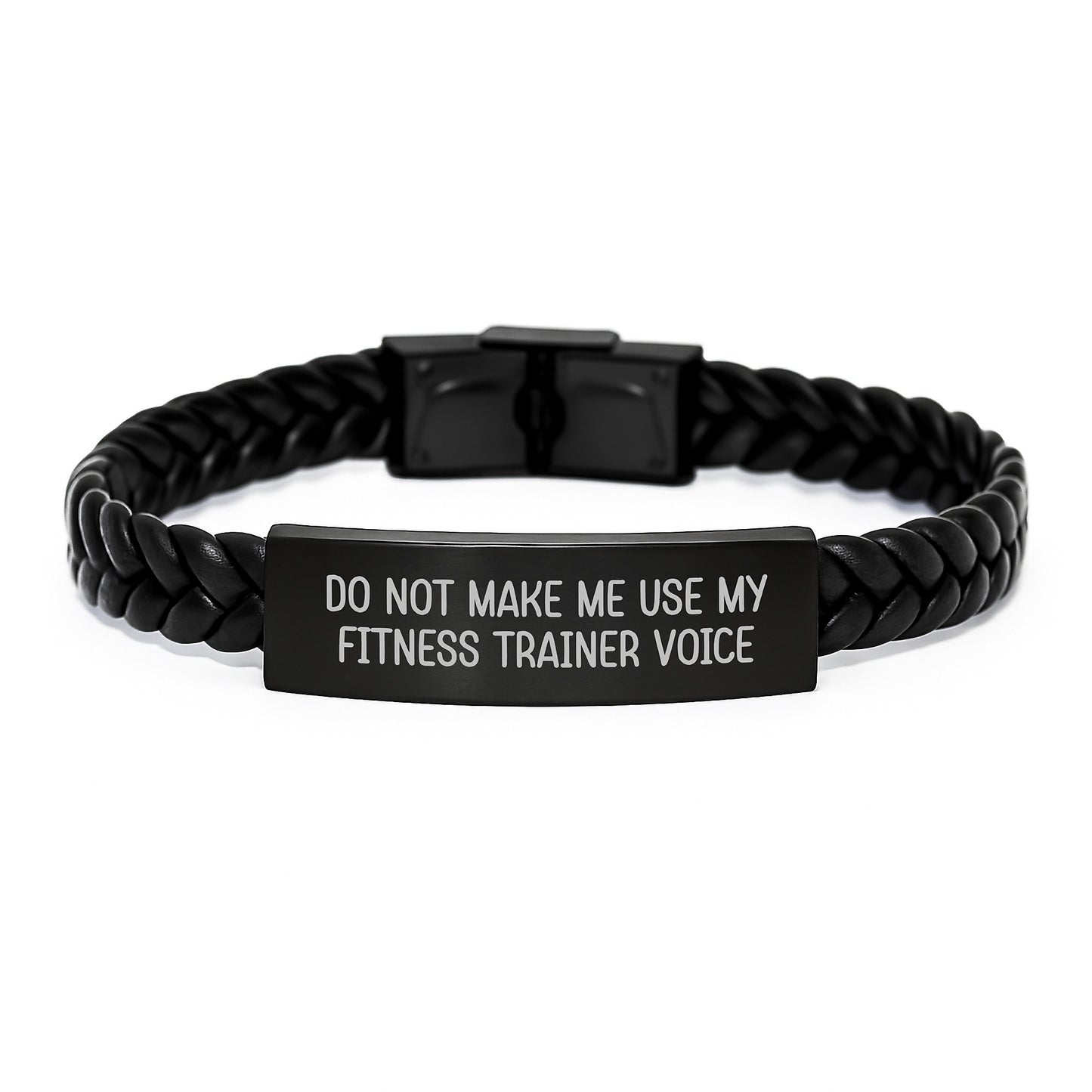 Funny Fitness Trainer Gifts, Interlaced Leather Bracelet for Men, Women, Friends, Coworkers, Family - Do Not Make Me Use My Fitness Trainer Voice - Image 1